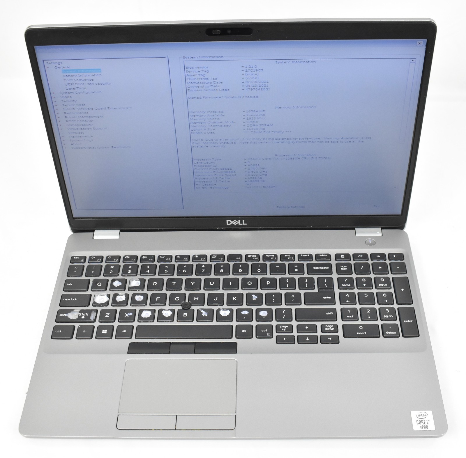 Dell Latitude 5511 i7-10850U 2.7GHz 16GB No HD No OS For Parts or Repair Only