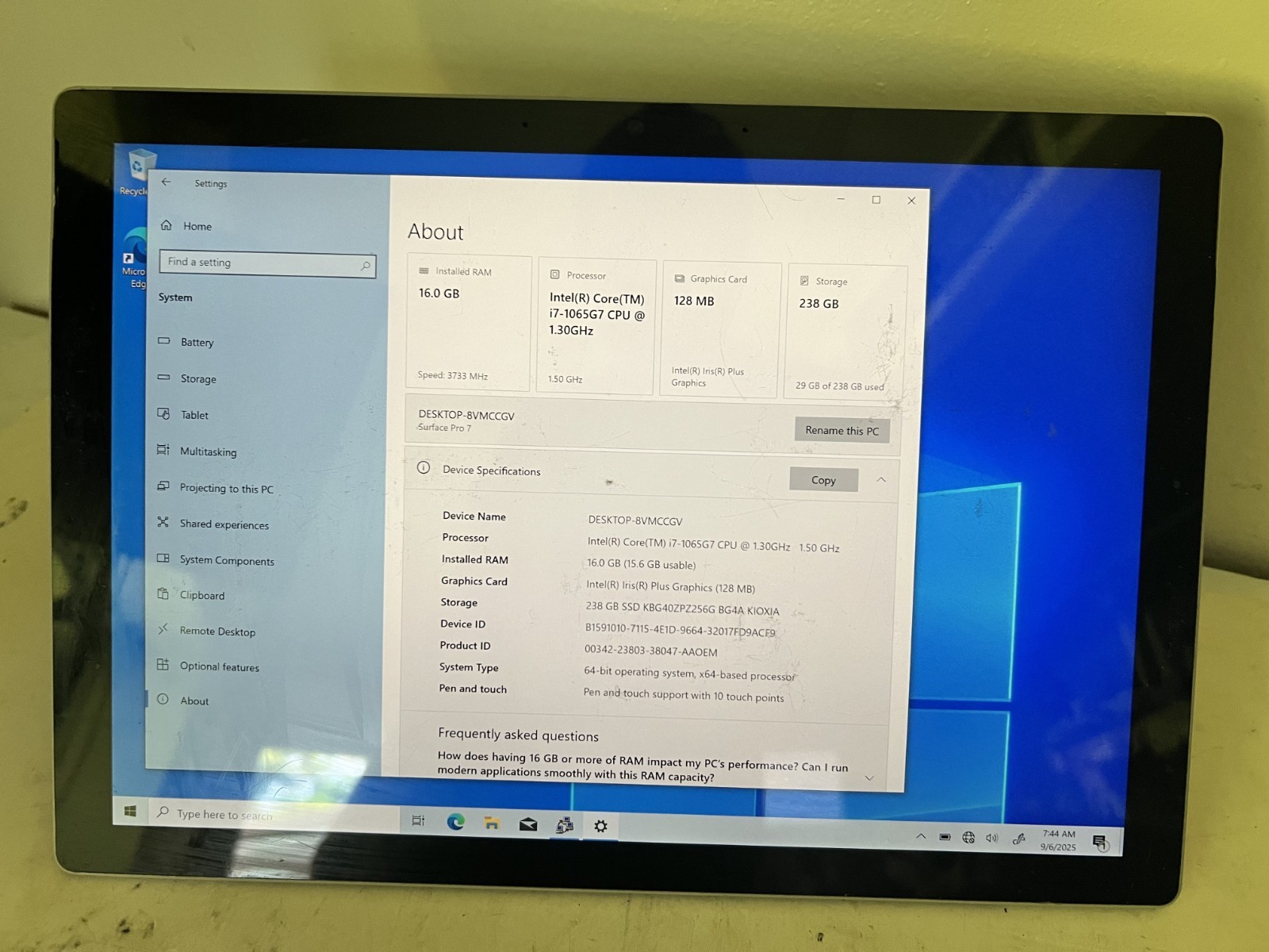 Microsoft Surface Pro 7 1866 Core i7-1065G7 1.3GHz 16GB 256GB Silver PLEASE READ