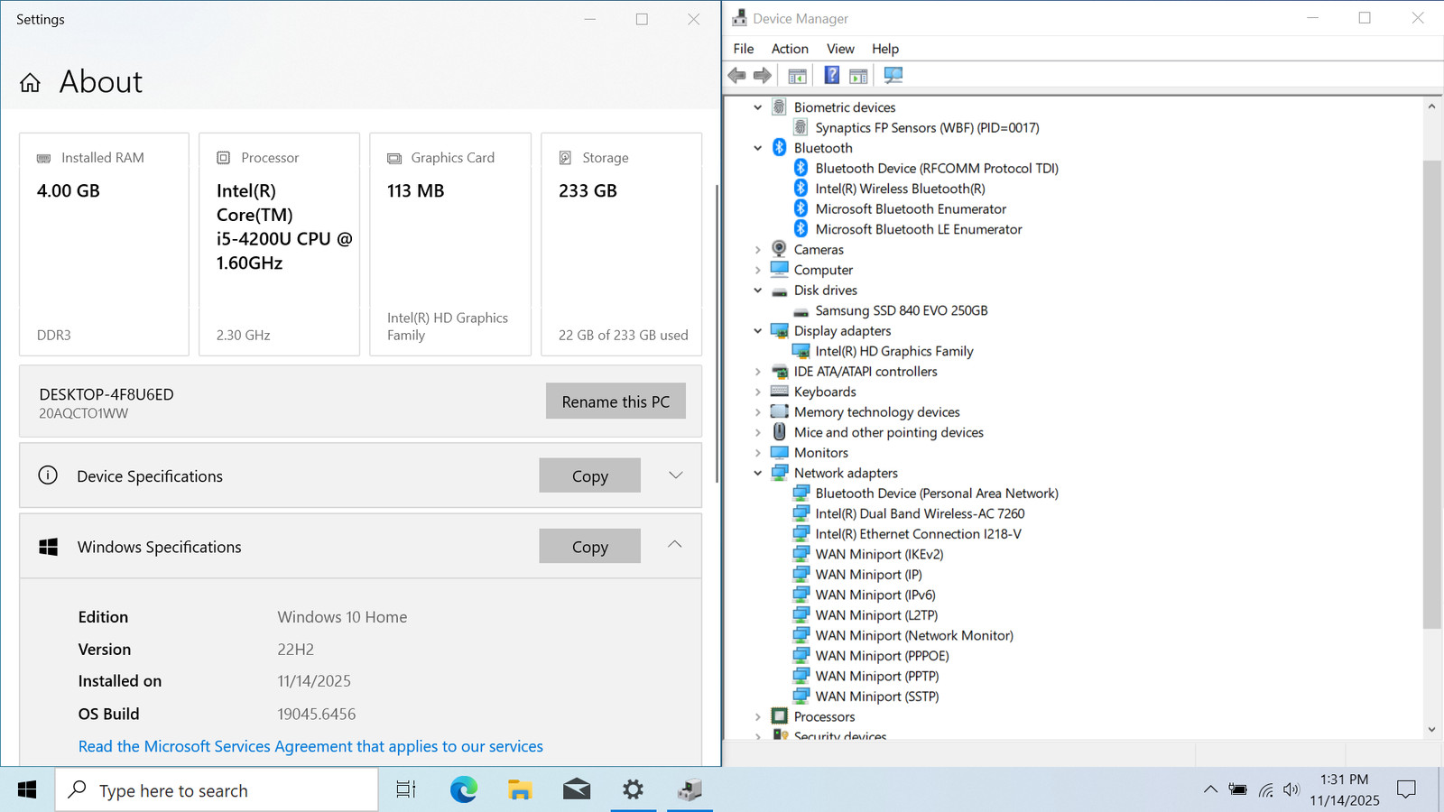 Lenovo ThinkPad T440s 14″ FHD I5-4200U 256GB 4GB W10 Webcam Backlit FP Reader