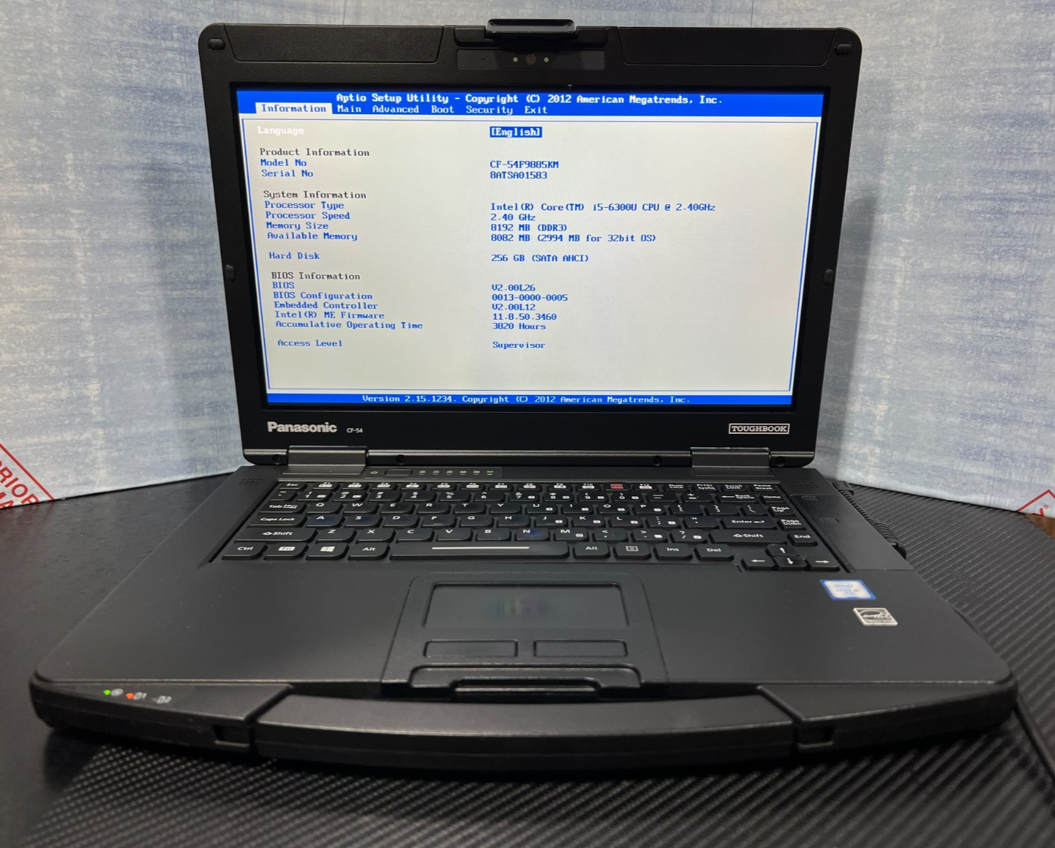 CF-54F9885KM, i5-6300U 2.40Ghz,8GB Mem,256GB SSD,Touchscreen,4G LTE,GPS,3,820Hrs