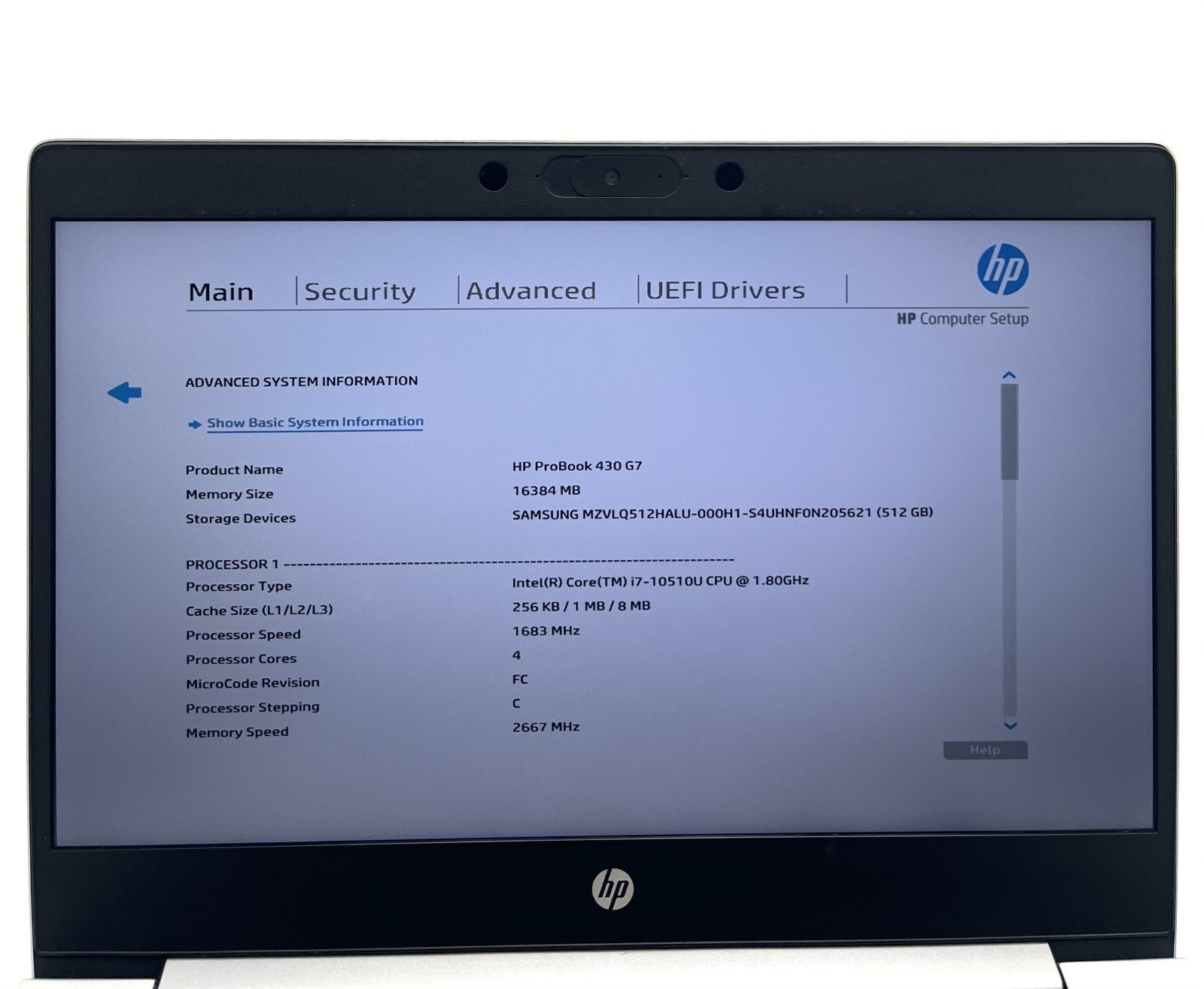 Hp ProBook 430 G7 Intel Core I7-10510U 512GB SSD 16GB 13.3″ HD Screen