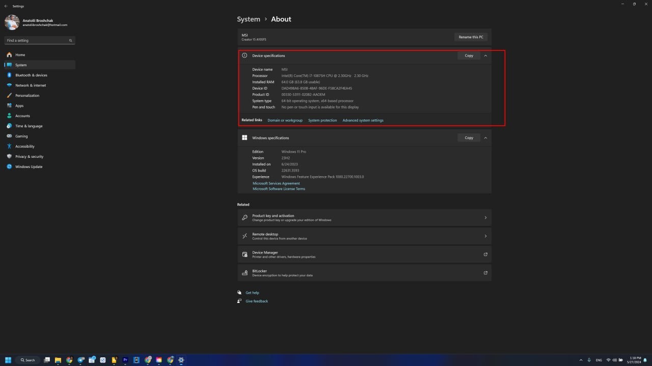 MSI Creator 15 15.6′ i7-10875H 3(1+2) TB SSD, 64 RAM DDR4, RTX 2070 Super
