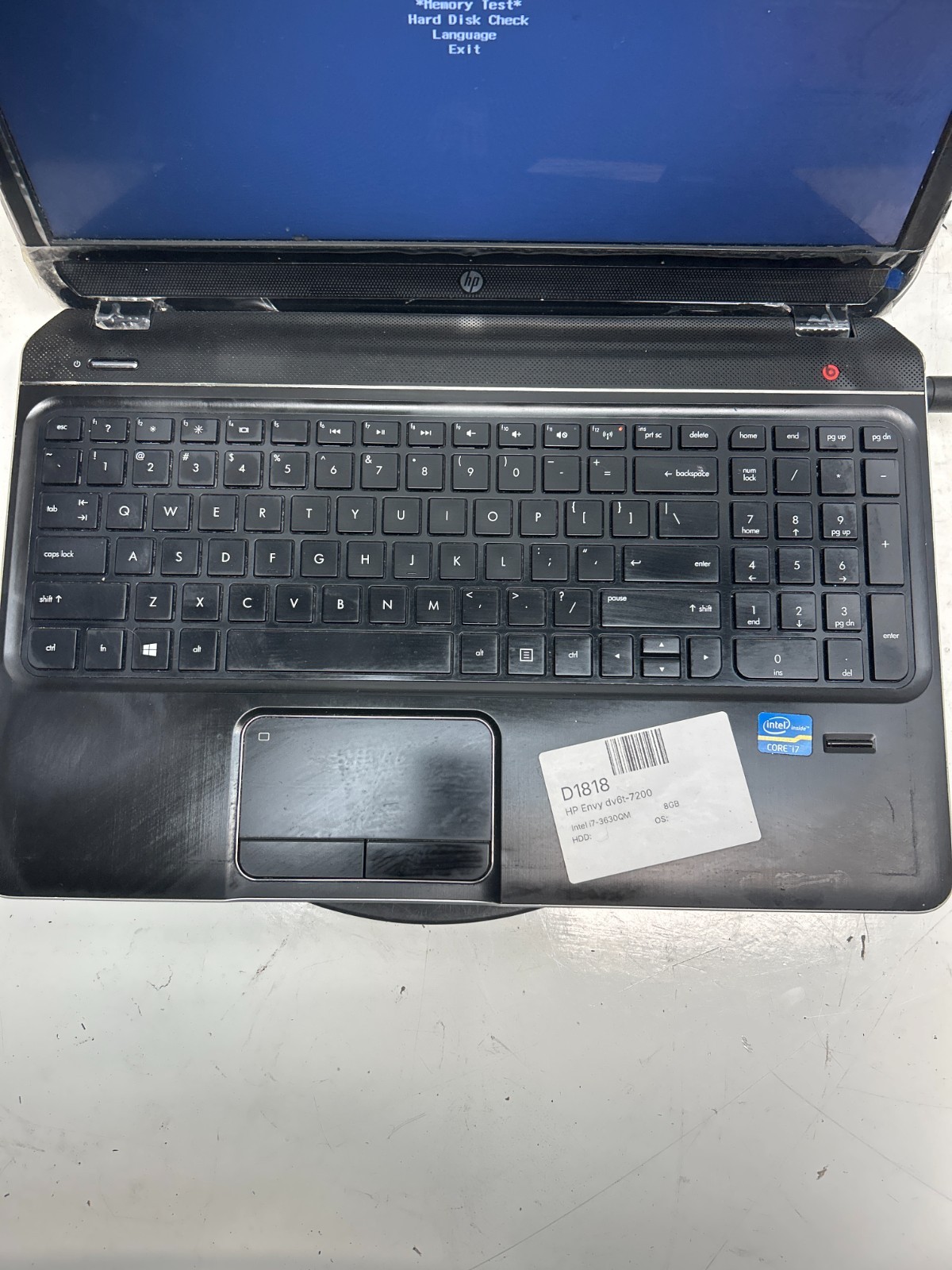 HP Envy dv6t-7200 Intel i7-3630QM 8GB NO HDD