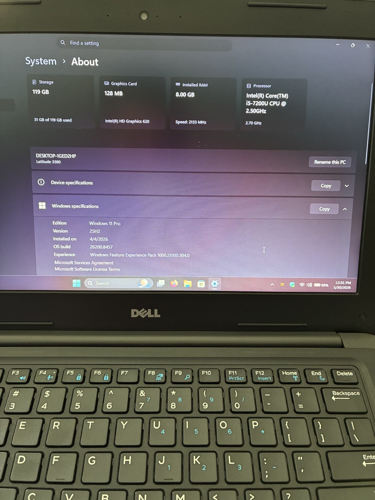 Dell Latitude 3380 Intel Core i5, 7200U @2.5 GHz 8GB RAM 128GB SSD WEBCAM