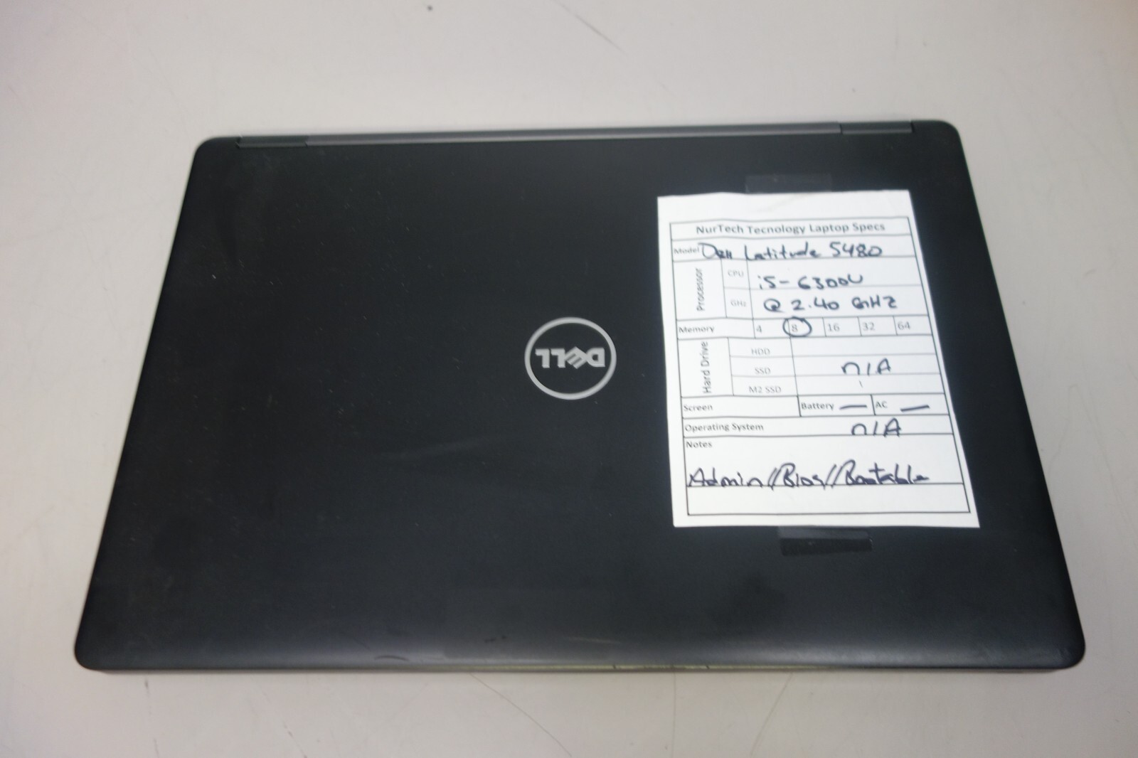Dell Latitude 5480 14″ i5-6300U 2.4GHz 8GB Laptop[NO HDD/BTRY/OS/AC][ADMIN/BIOS]
