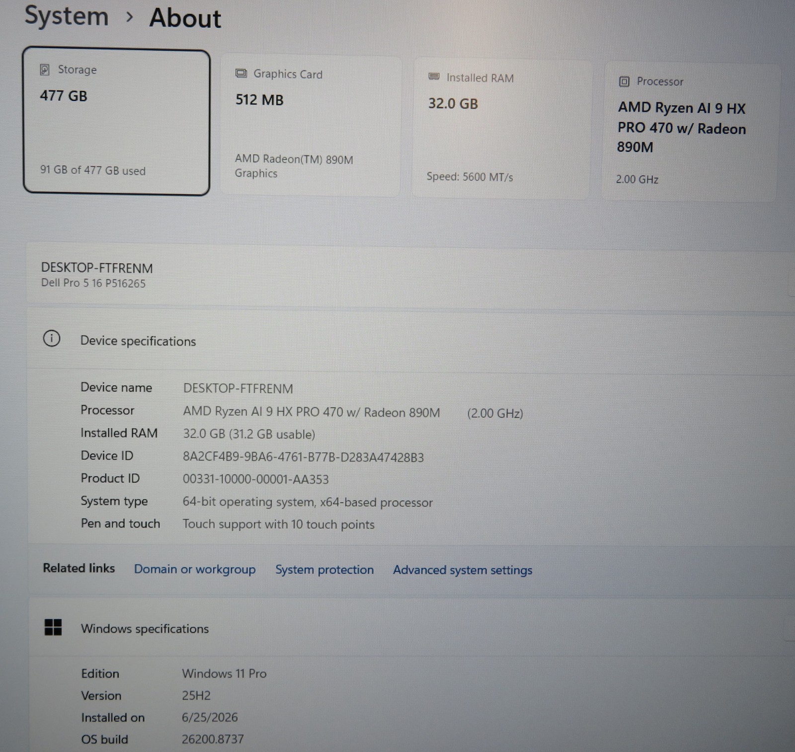 Dell Pro 5 16 P516265 Laptop 16″ Touch AMD Ryzen AI 9 HX Pro 470 32GB 512GB 2026