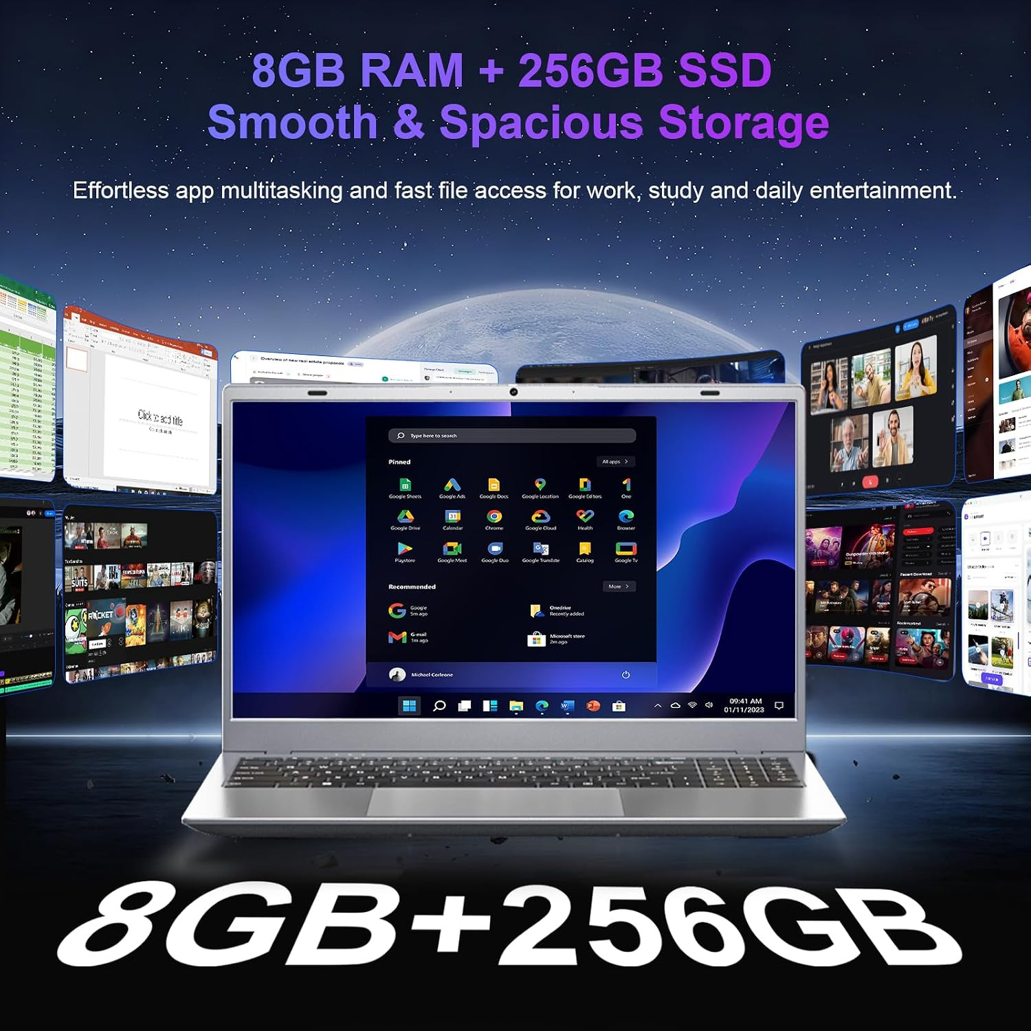 15.6 Inch Laptop Computer, Pentium 6500Y Processor (Up to 3.4GHz), 8GB RAM 256GB