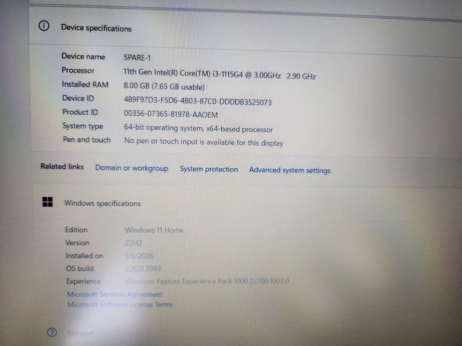 1x HP Laptop 15-dy2131wm 15.6″ FHD intel Core i3-1115G4 3GHz 8GB RAM 256GB SSD