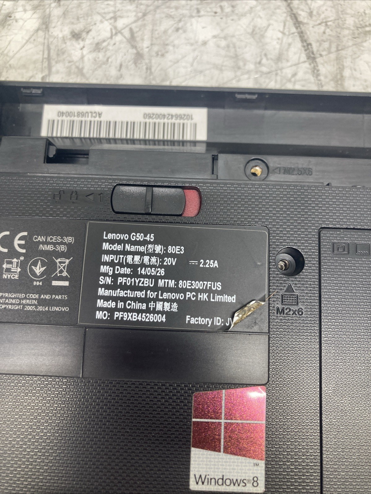Lenovo G50-45 AMD A6-6310 1.80GHz 8GB RAM No HDD Boot to BIOS