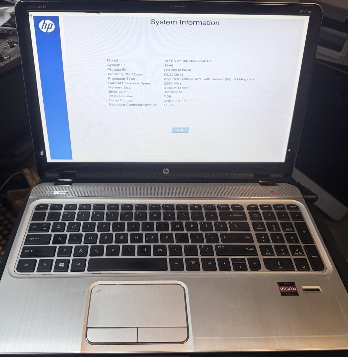 Hp Envy M6 notebook | AMD A10-4600m 2.3 GHz | 6GB RAM | NO HDD | BAD BATTERY