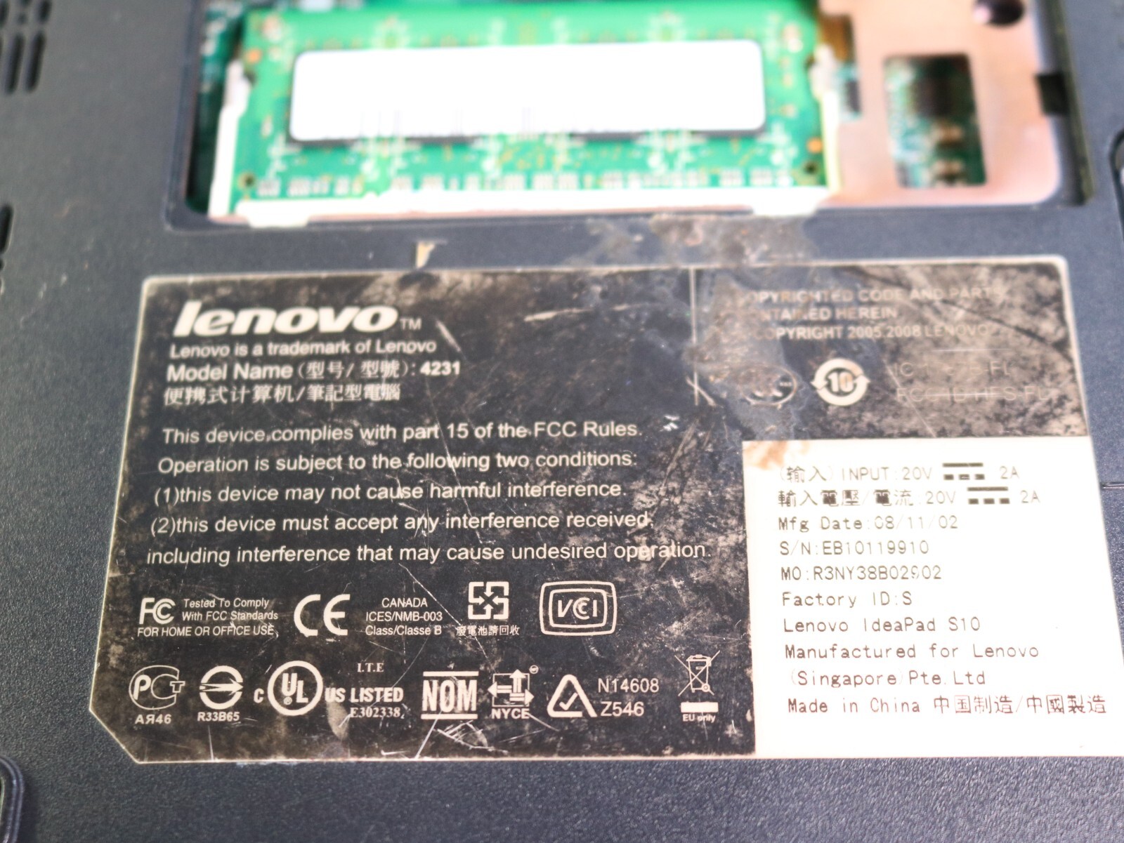 Lenovo Laptop 4231 Ideapad Laptop Netbook As Is, 512M Ram, no HHD, no AC cord. !
