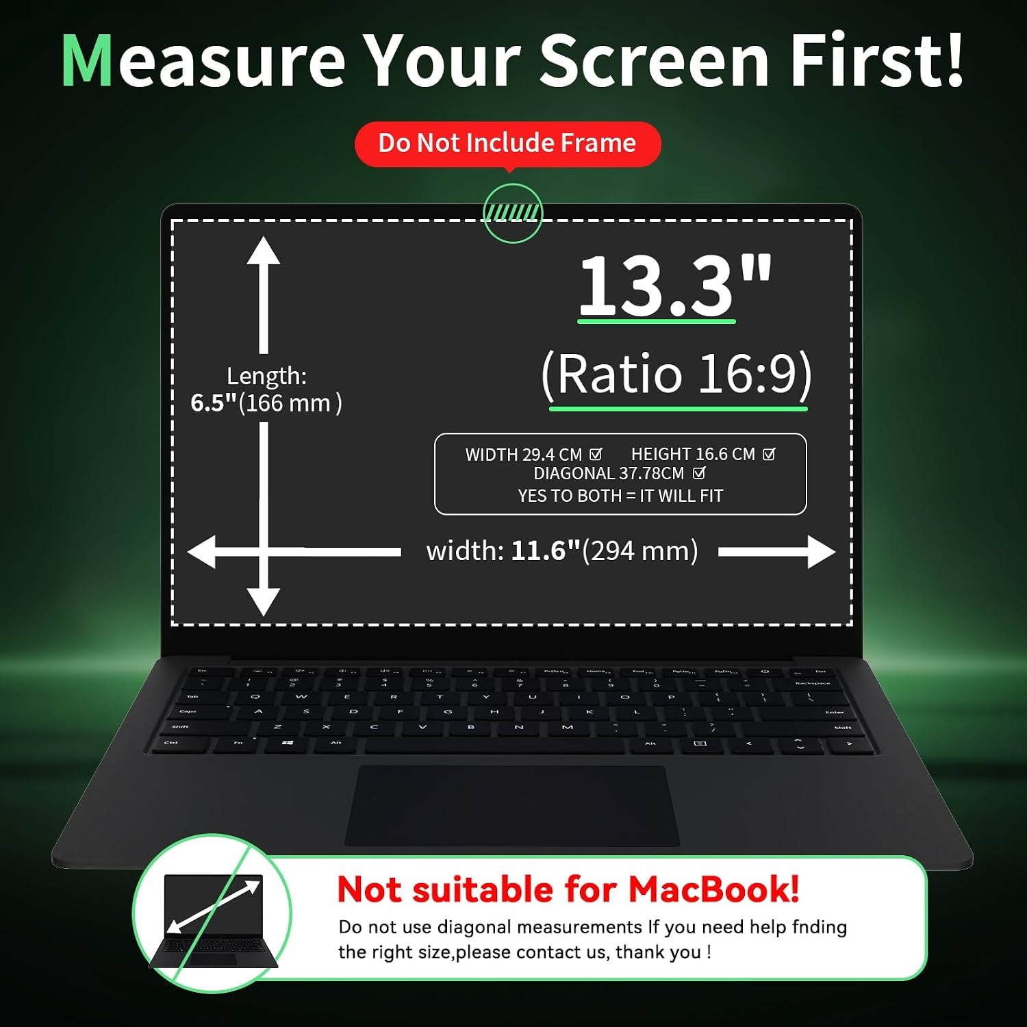 Laptop Privacy Screen 13.3 Inch, Anti-Glare Blue Light Monitor Protector 16:9