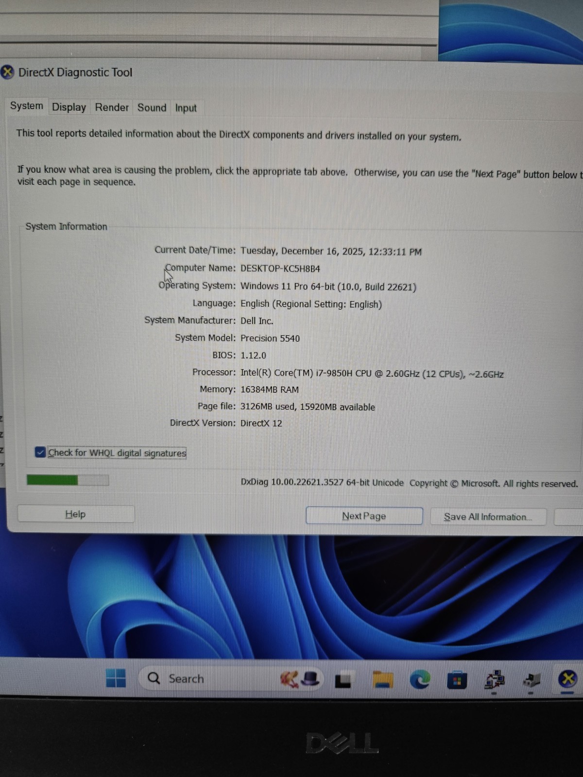 DELL Precision 5540 i7-9850H 2.6GHz 16Gb RAM 512Gb NVMe NVIDIA Quadro T2000