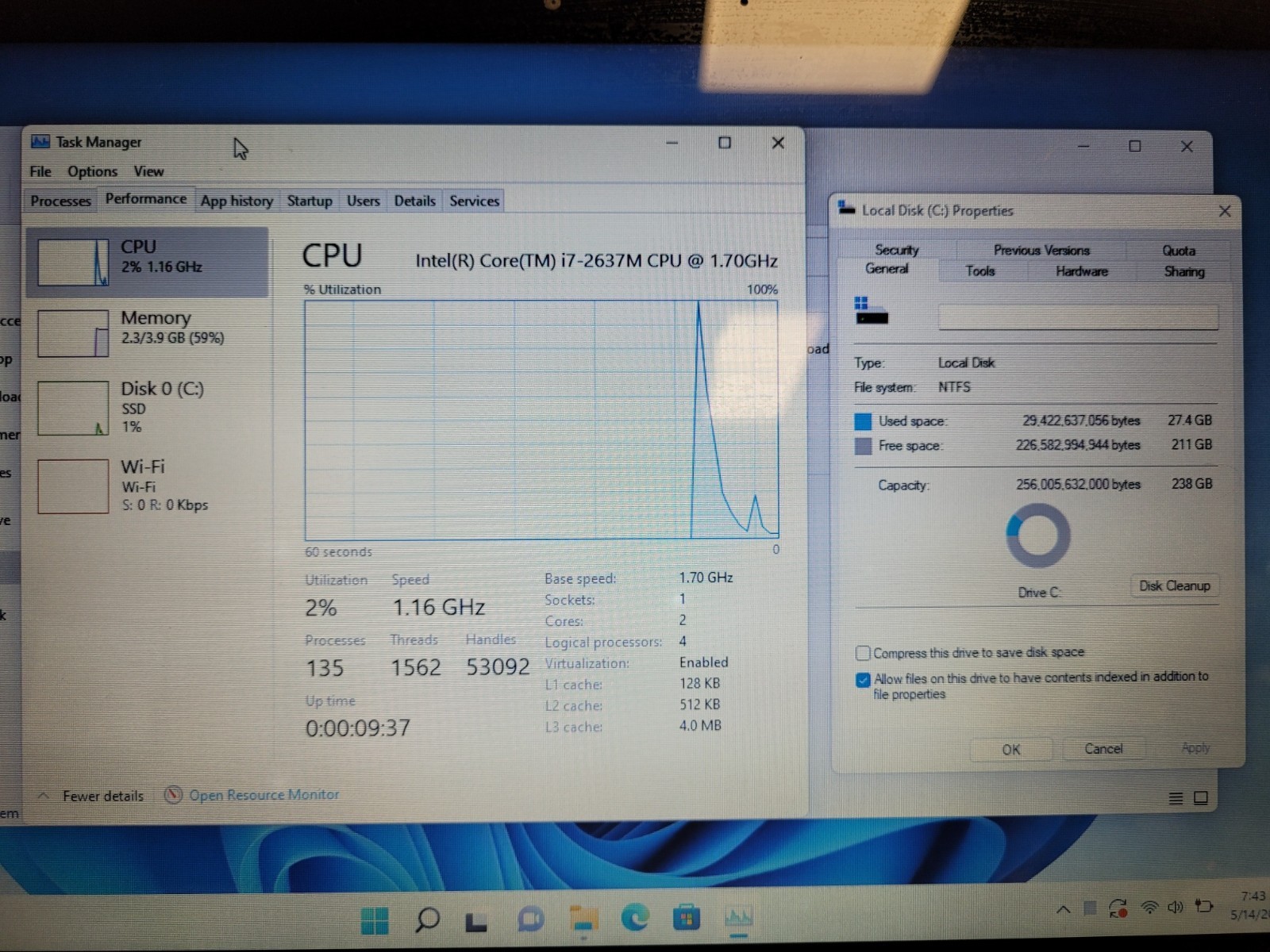 Dell xps L321x 13″ i7-2637m 1.7gh 4gb onboard ram 256gb ssd w11p charger 9TGVCT1