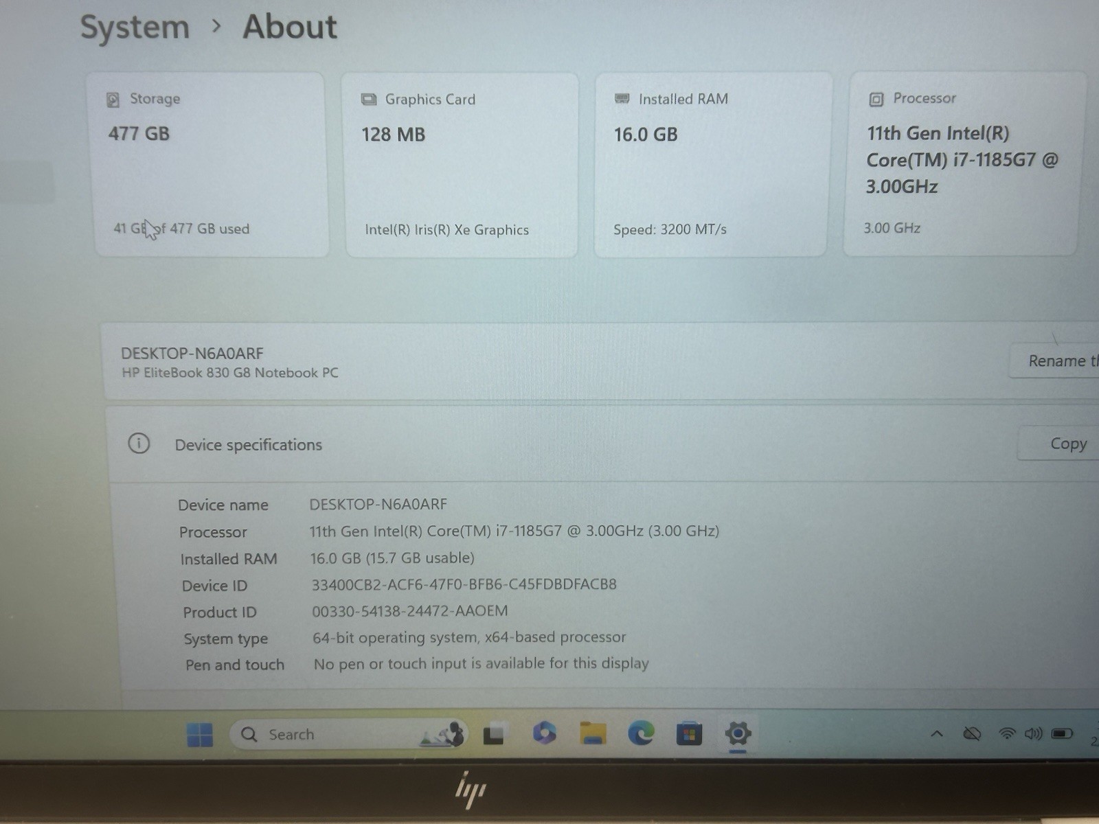 HP EliteBook 830 G8 Laptop, 11th Gen Intel i7, 16GB RAM, 256GB SSD, Win 11 Pro