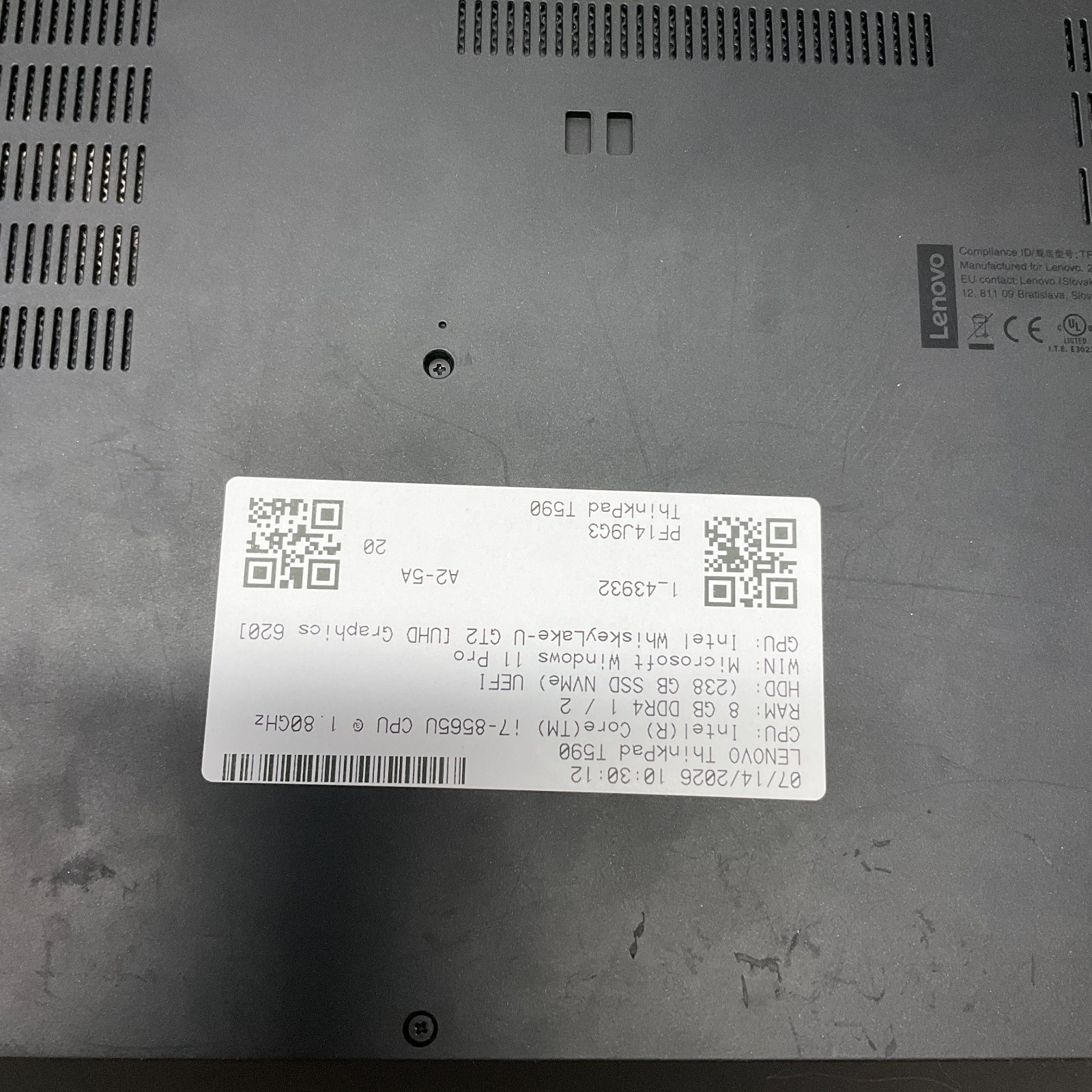 Lenovo ThinkPad T590 i7-8565U 8GB RAM 256GB SSD Windows 11 Pro 15.6″ Laptop