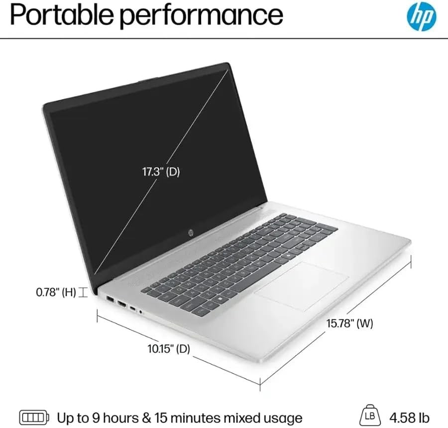 HP 17.3″ Full HD Laptop AMD Ryzen 5 7520U- 8GB Memory 512GB SSD Natural Silver
