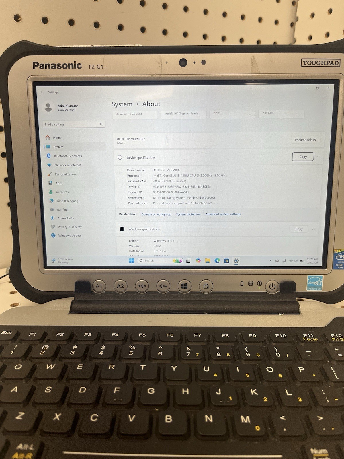 Panasonic Toughpad FZ-G1 | I5 | 8 GB RAM | 128 GB SSD | wind 11 Pro | Keyboard
