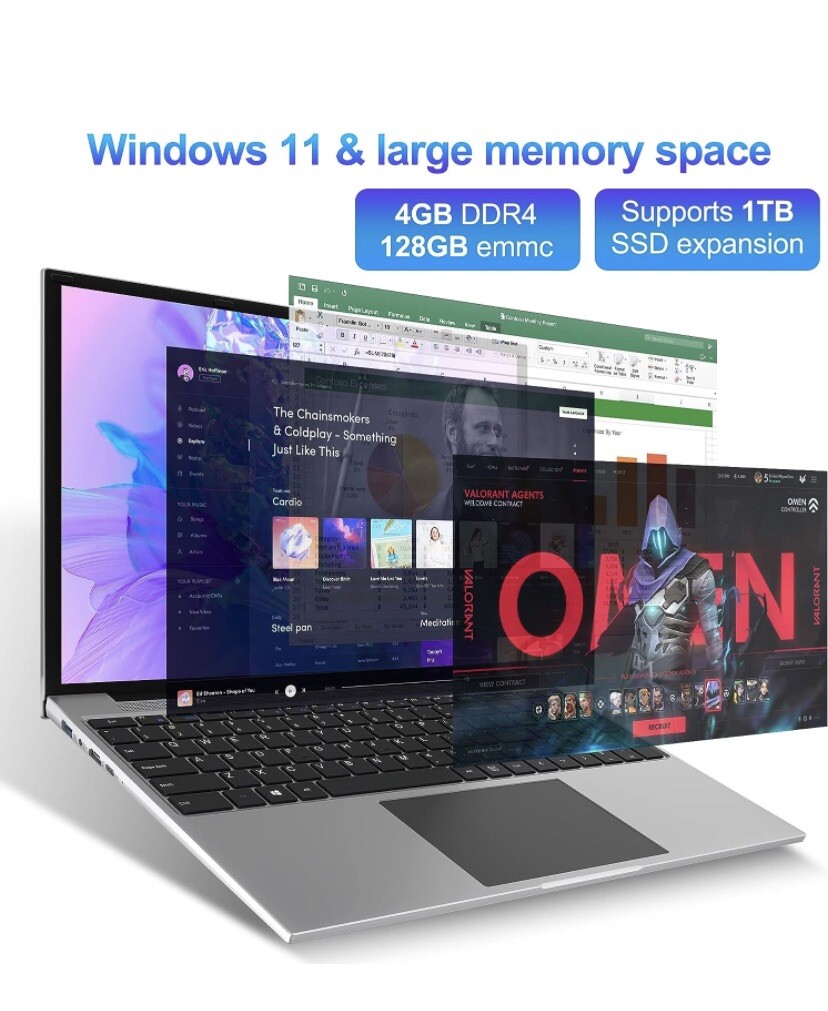 Jumper 16” Laptop Quad-core Intel Celeron 4GB Ram 125 GB Expenidiblw 1 T Ssd