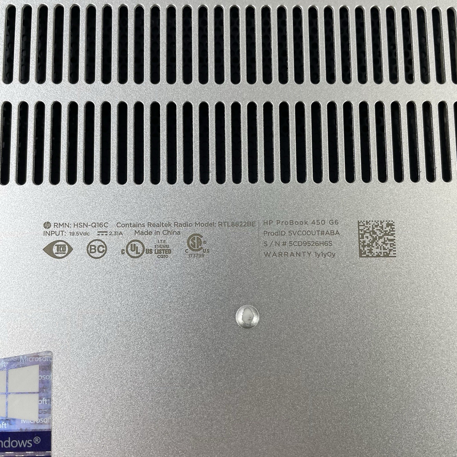 HP ProBook 450 G6 15.6″ i5-8265U 1.60 GHz 8 GB RAM No SSD No OS No AC