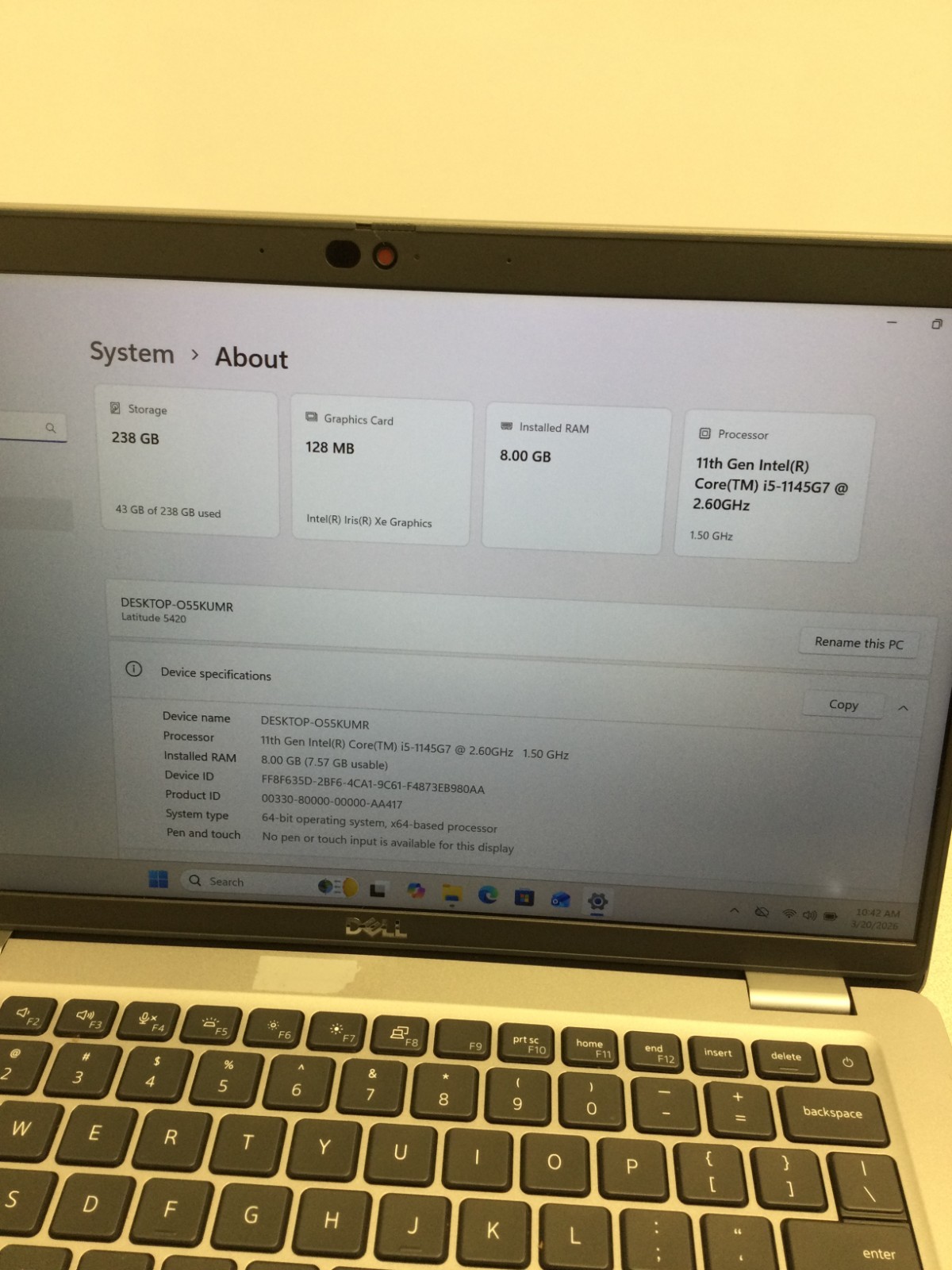 Dell Latitude 5420 14″ (256 GB SSD, Core i5-1145G7, 2.60 GHz,8GB RAM WIN 11 PRO