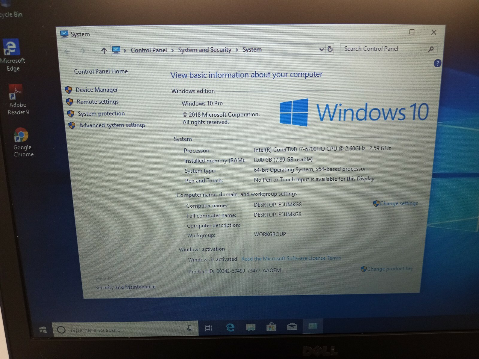 Dell Precision 3510 Laptop 15.6″ Intel Core i7-6700HQ 2.6GHz 8GB 256GB SSD Win10