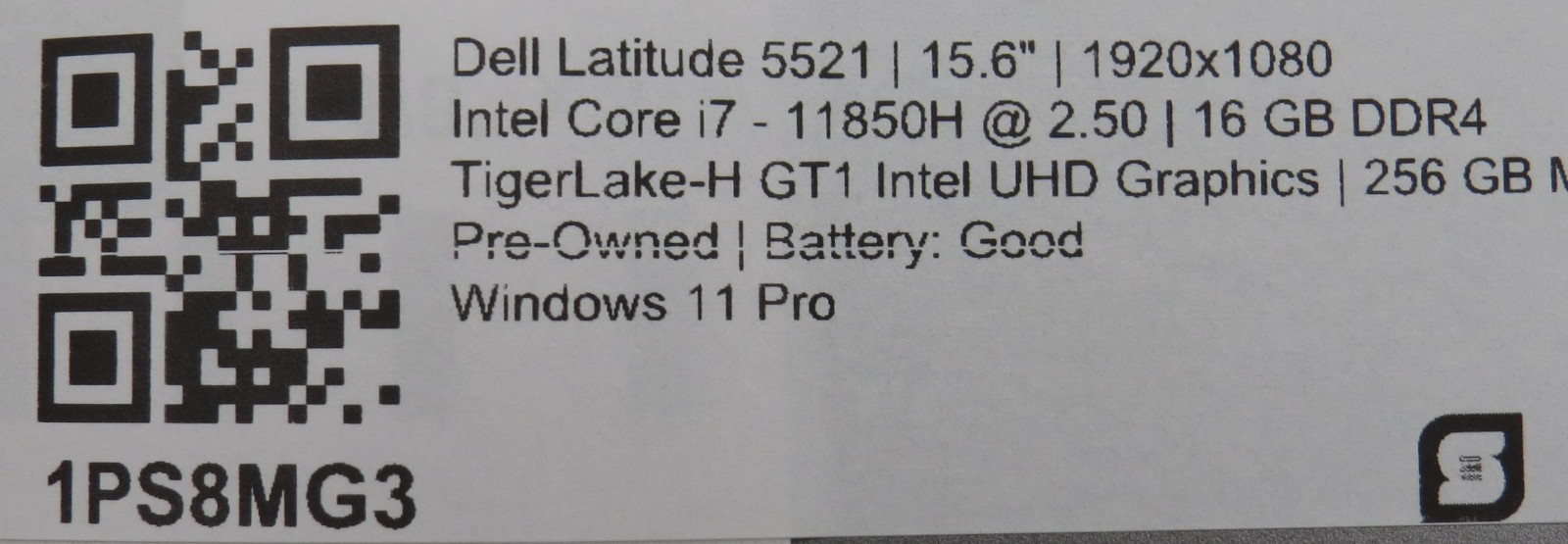 Dell Latitude 5521 | i7-11850H @ 2.5GHz | 16GB / 256GB | MX450 | 15.6″ | Win 11