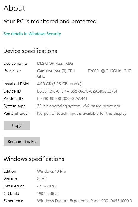 17″ Dell inspiron 9400 Win10 PRO Laptop Intel Core Duo 2.16GHz 750 GB HD 17″ LCD