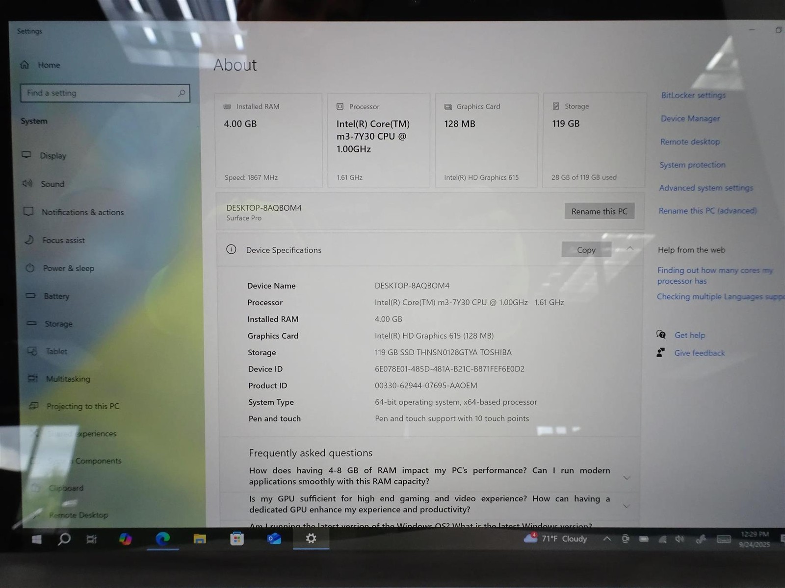 Microsoft Surface Pro 5 1796 Core m3-7Y30 1.00GHz 4GB 128GB Win 10 Pro
