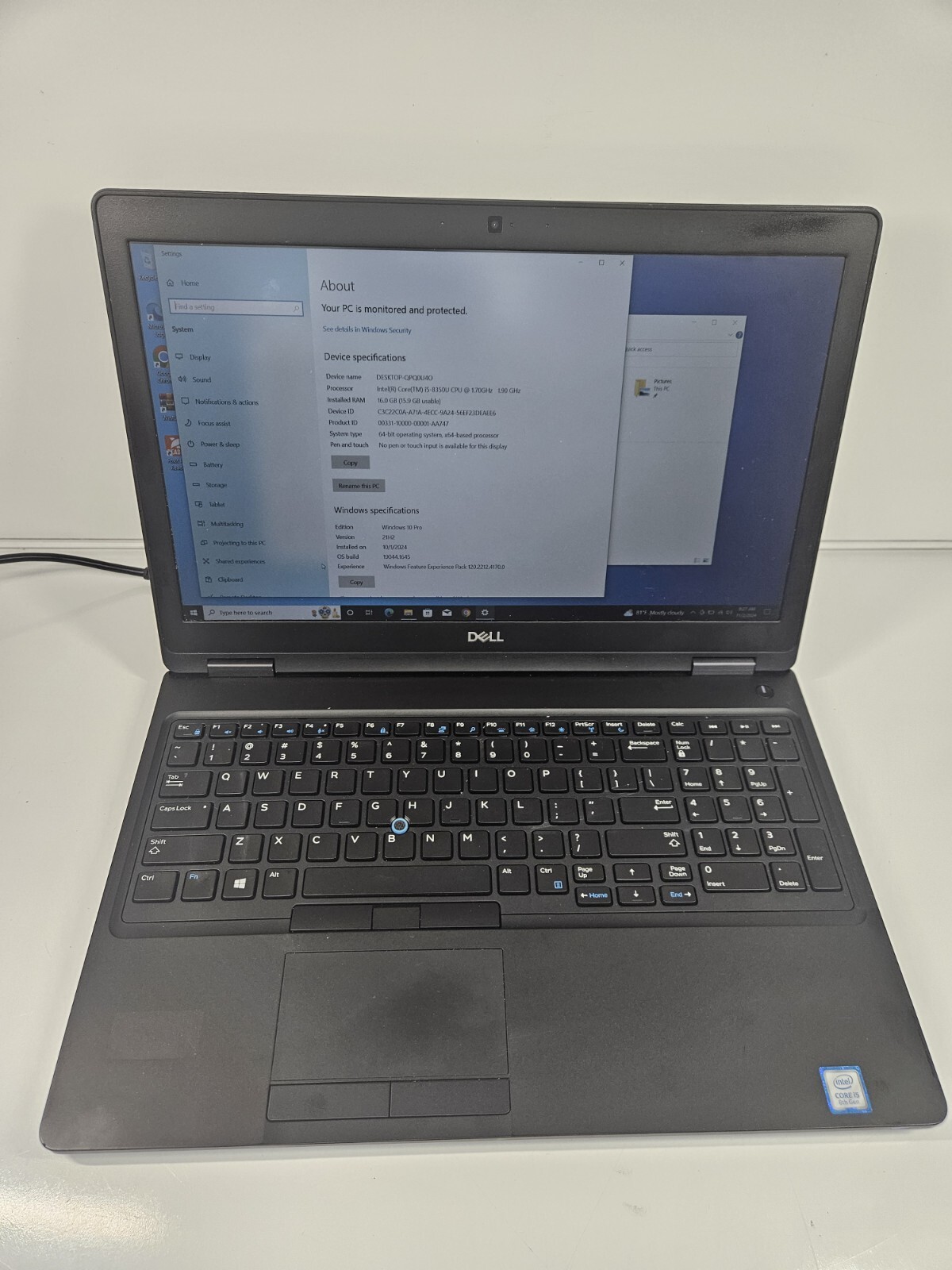 Dell Latitude 5590 Intel i5-8350U 1.70GHz 16GB RAM 250GB M.2 NVME SSD Win 11 Pro