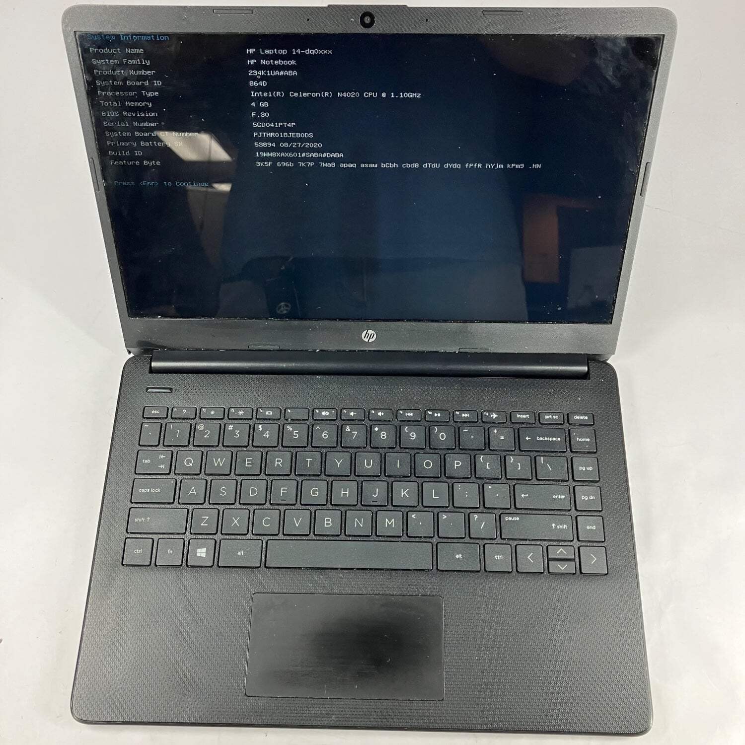 HP NoteBook 14-dq0001dx 14″ Celeron N4020 1.1GHz 4GB RAM NO SSD NO OS