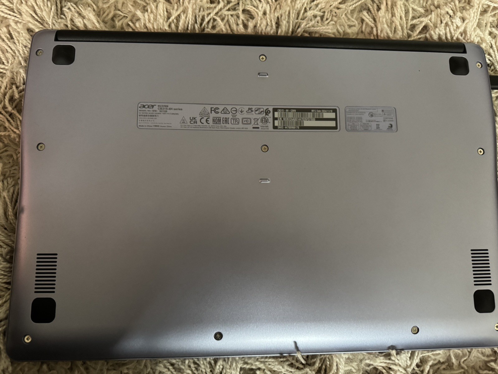 acer Chromebook 15.6in in Lavender Intel Processor Up to 2.8GHz 4GB DDR4 64GB
