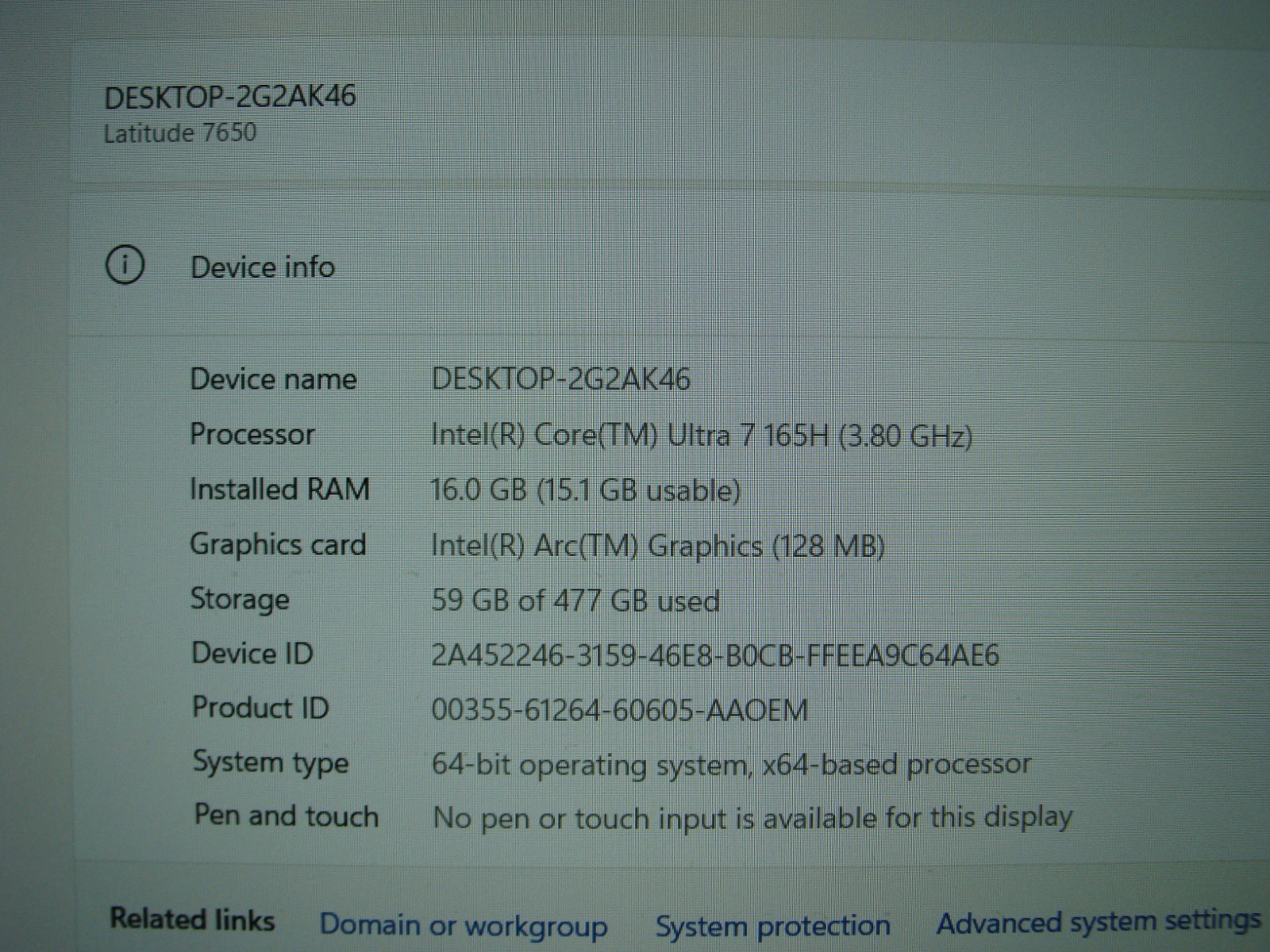 Dell Latitude 7650 16″ FHD+ Ultra 7 165H 3.8GHz 16GB 512GB SSD WRNTY-09/27 +PA