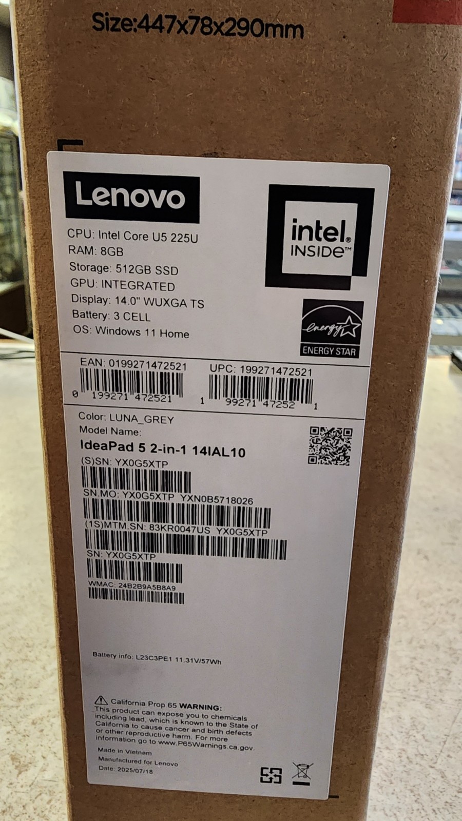 LENOVO IDADPAD 5 2 IN 1 INTEL CORE U5 225U, 8GB RAM, 512GB SSD, WIN 11 HOME