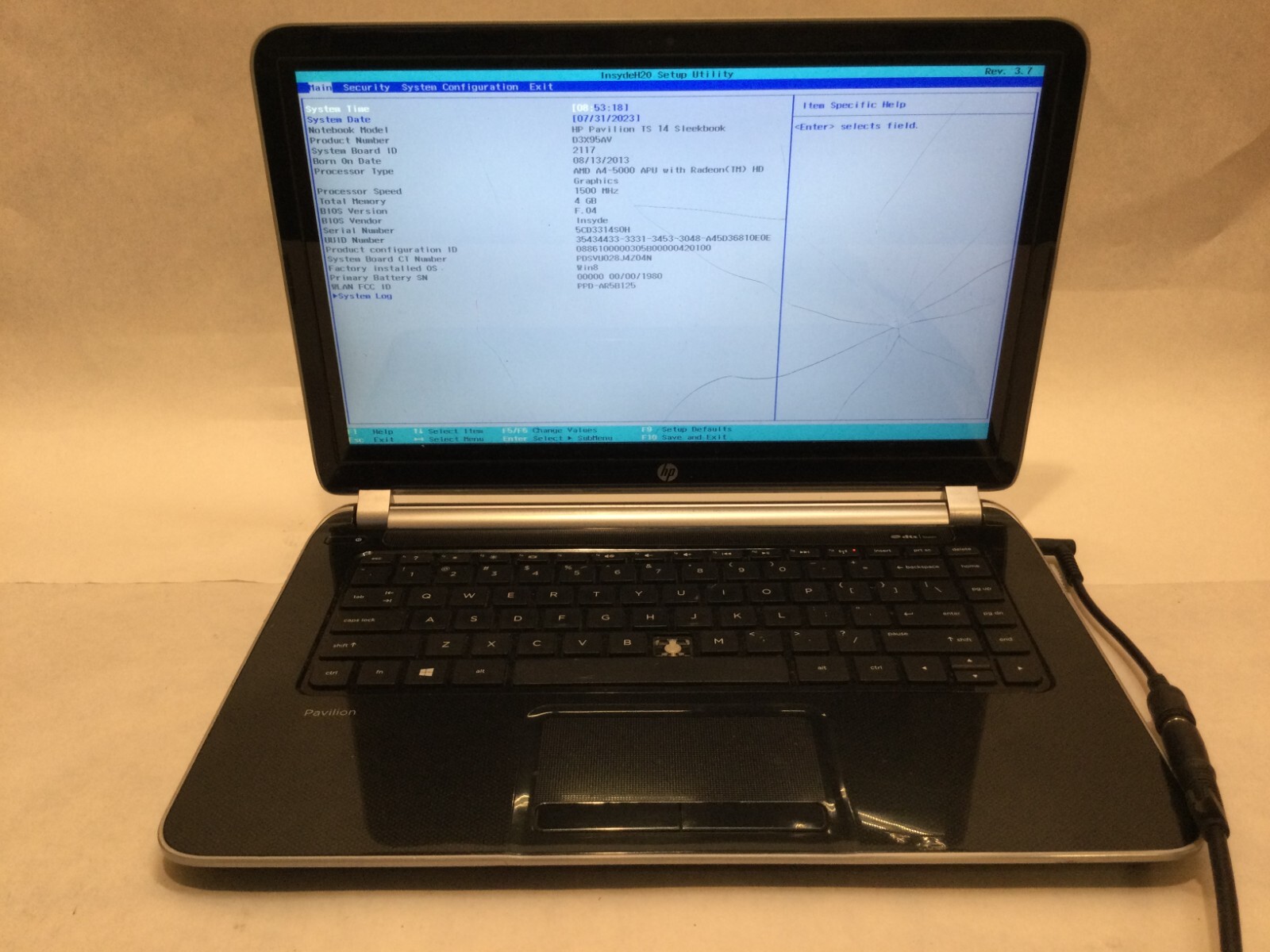 HP Pavilion TS 14z-f000 14” / AMD A4-5000 @ 1.50GHz / (CRACKED!) MR