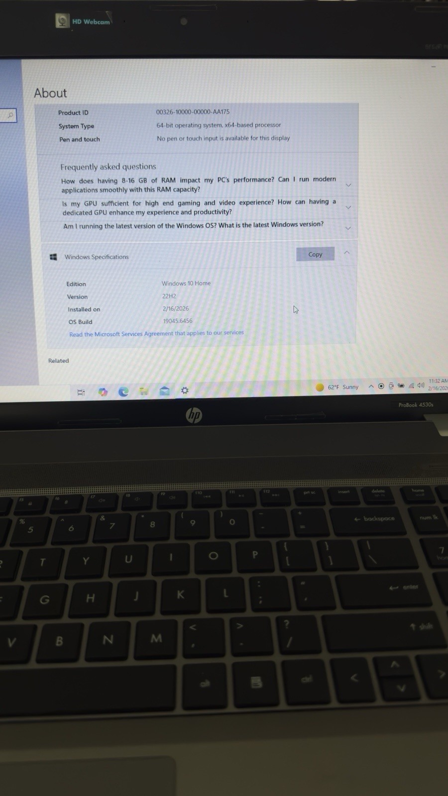 HP ProBook 4530s 15.6″ Intel Core i5-2410M Windows 10 Home Silver Webcam Wi-Fi