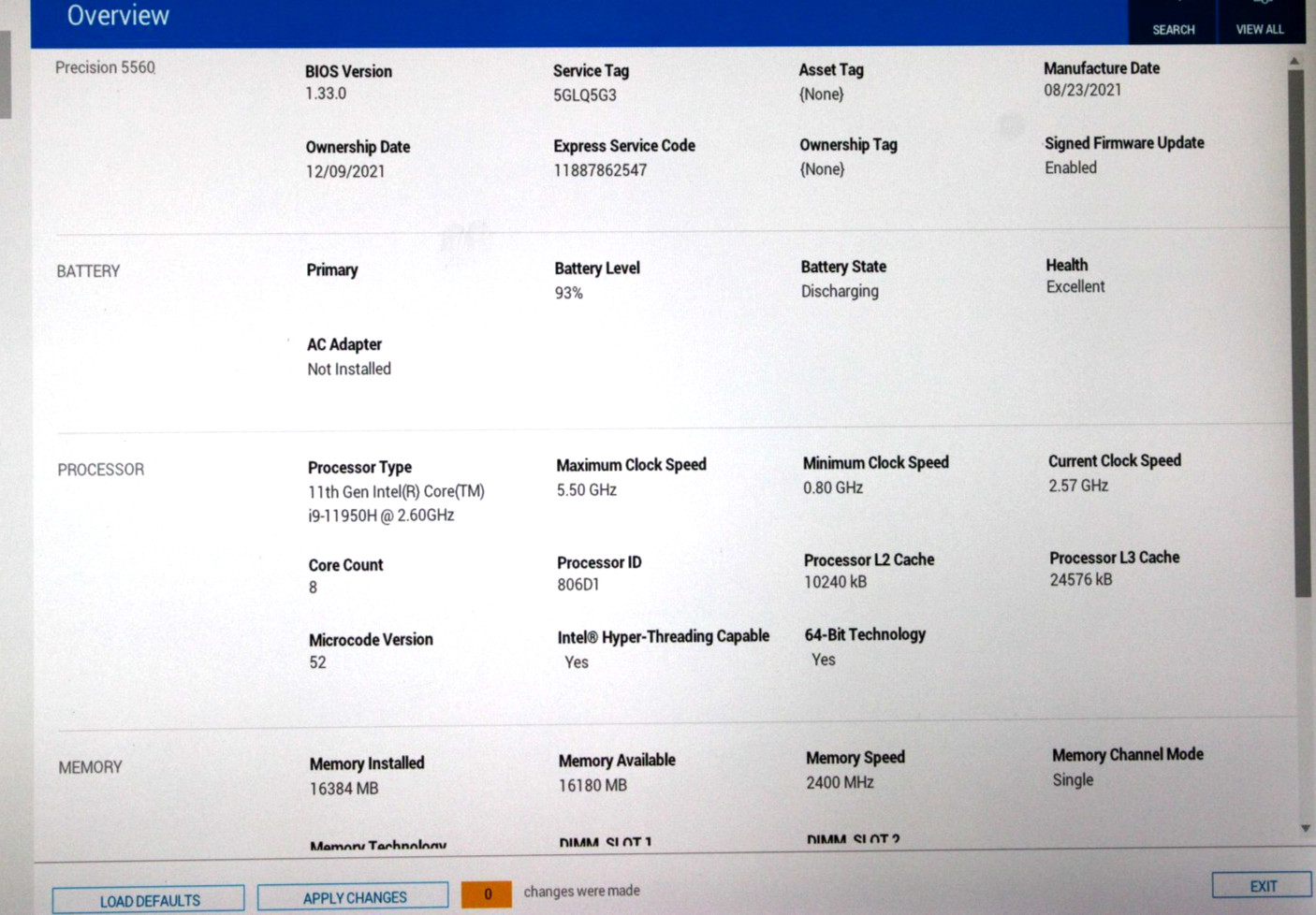 Dell Precision 5560 15.6″ Touch i9-11950H 16GB RAM 256GB SSD NIVIDIA RTX A2000