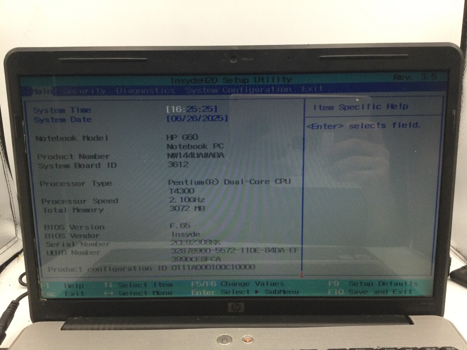 HP G60 LAPTOP – BOOTS TO BIOS – INTEL PENTIUM DUAL CORE – 3GB RAM – READ DESC-BB