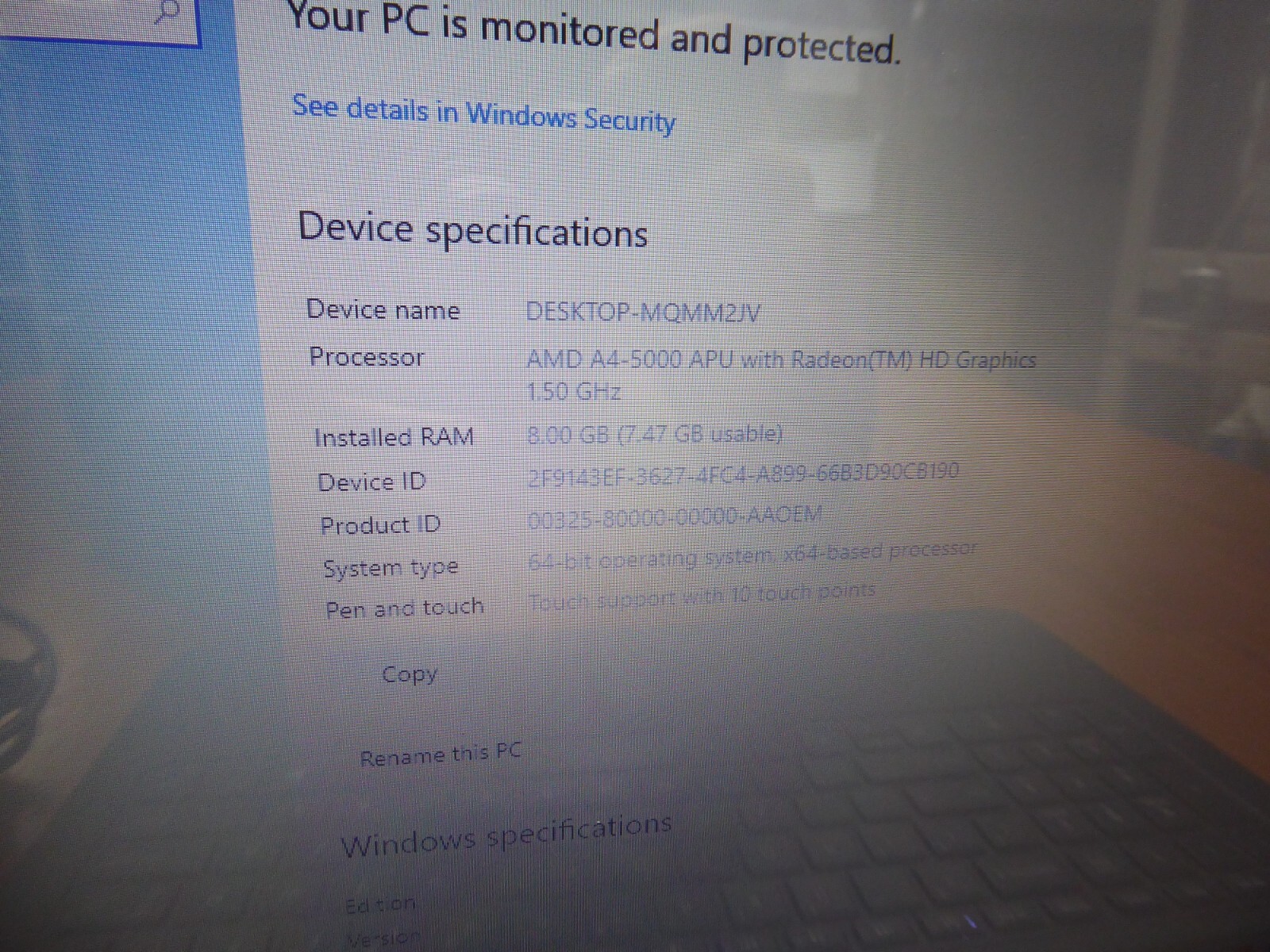 HP LAPTOP 15-F085WM AMD A4-5000 1.5GHz 8GB 240GB SSD WINDOWS 10 HOME