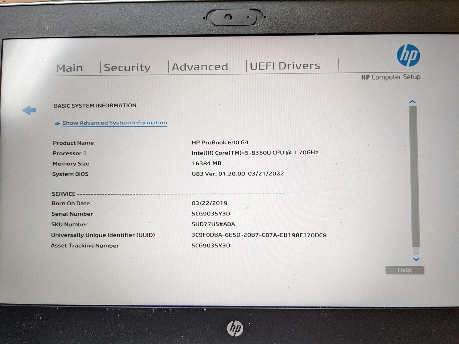 HP PROBOOK 640 G4 i5-8350U @ 1.7GHz, 16GB RAM, NO HDD/OS