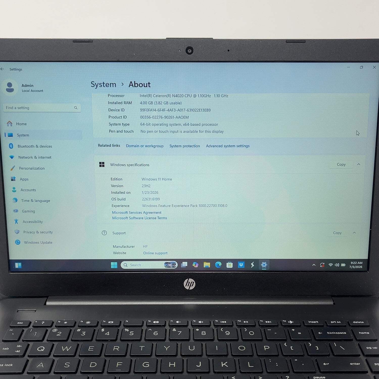 HP Stream 14-cb174wm 14″ Celeron N4020 1.1GHz 4GB RAM 64GB SSD