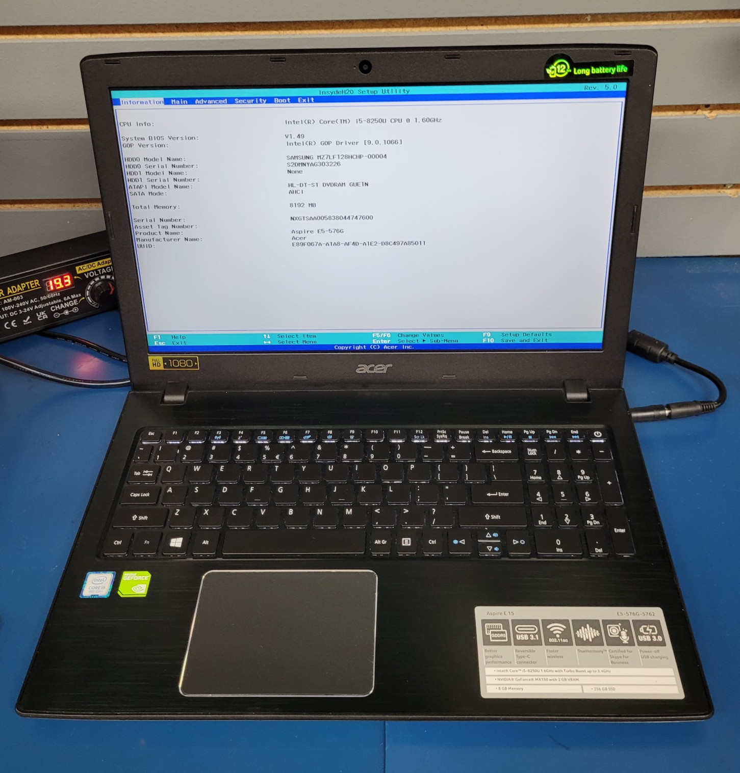 Acer Aspire E5-576G-5762 Intel i5-8250 @1.60GHz 8GB RAM 128 GB SSD Windows 11