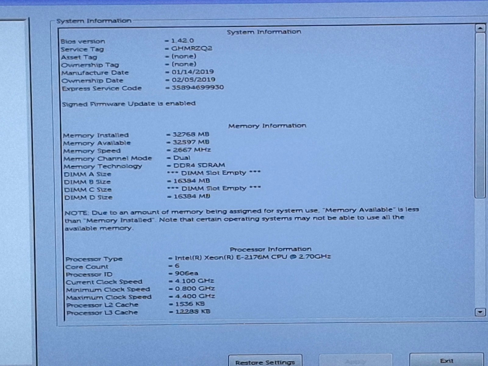 Dell Precision 7530 XEON E-2176M 2.70GHz Webcam 32GB 256GB SSD NVMe Wifi W11P