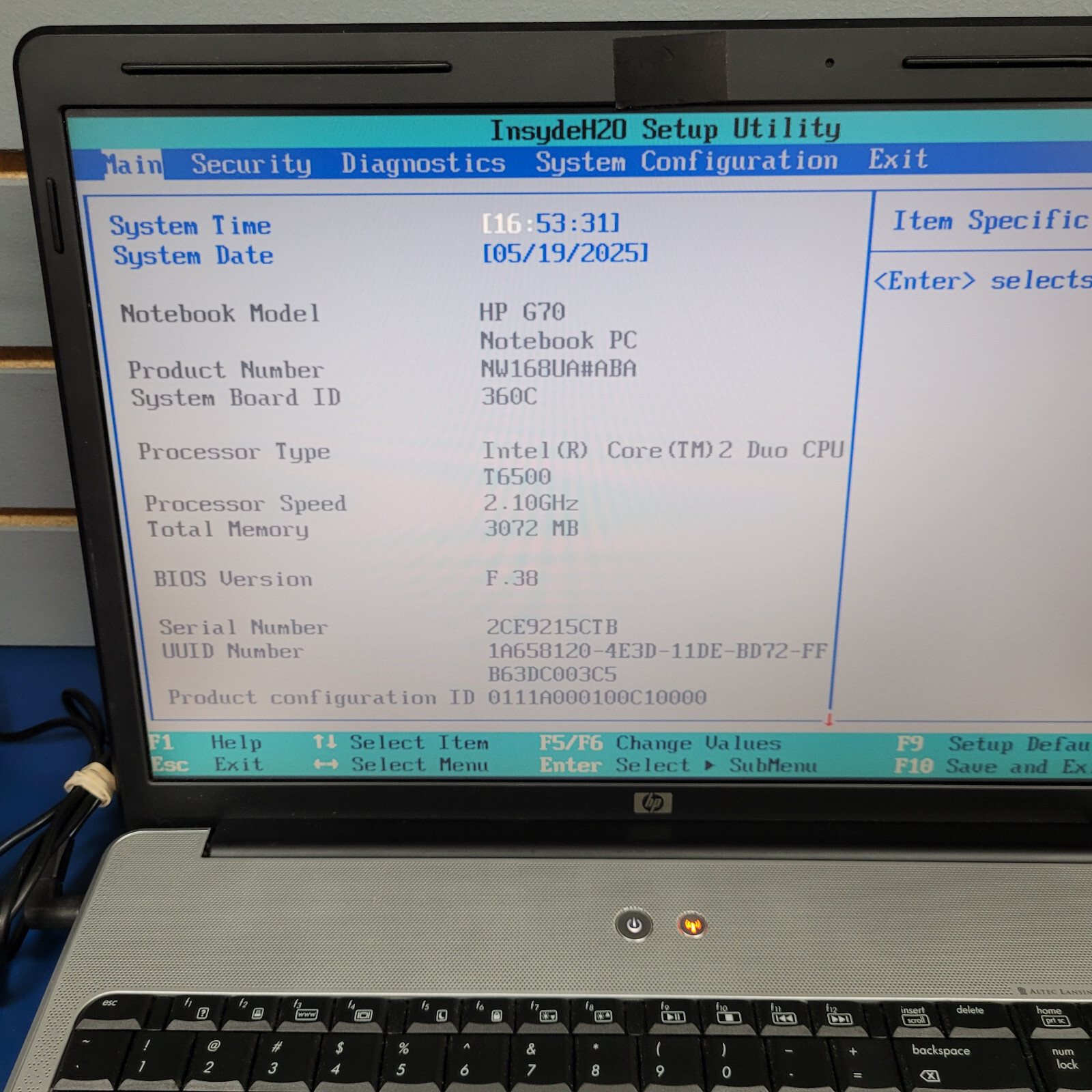 HP G70-460US 17″ Intel Core Duo T6500 2.10 GHz 3GB RAM No HDD No Charger