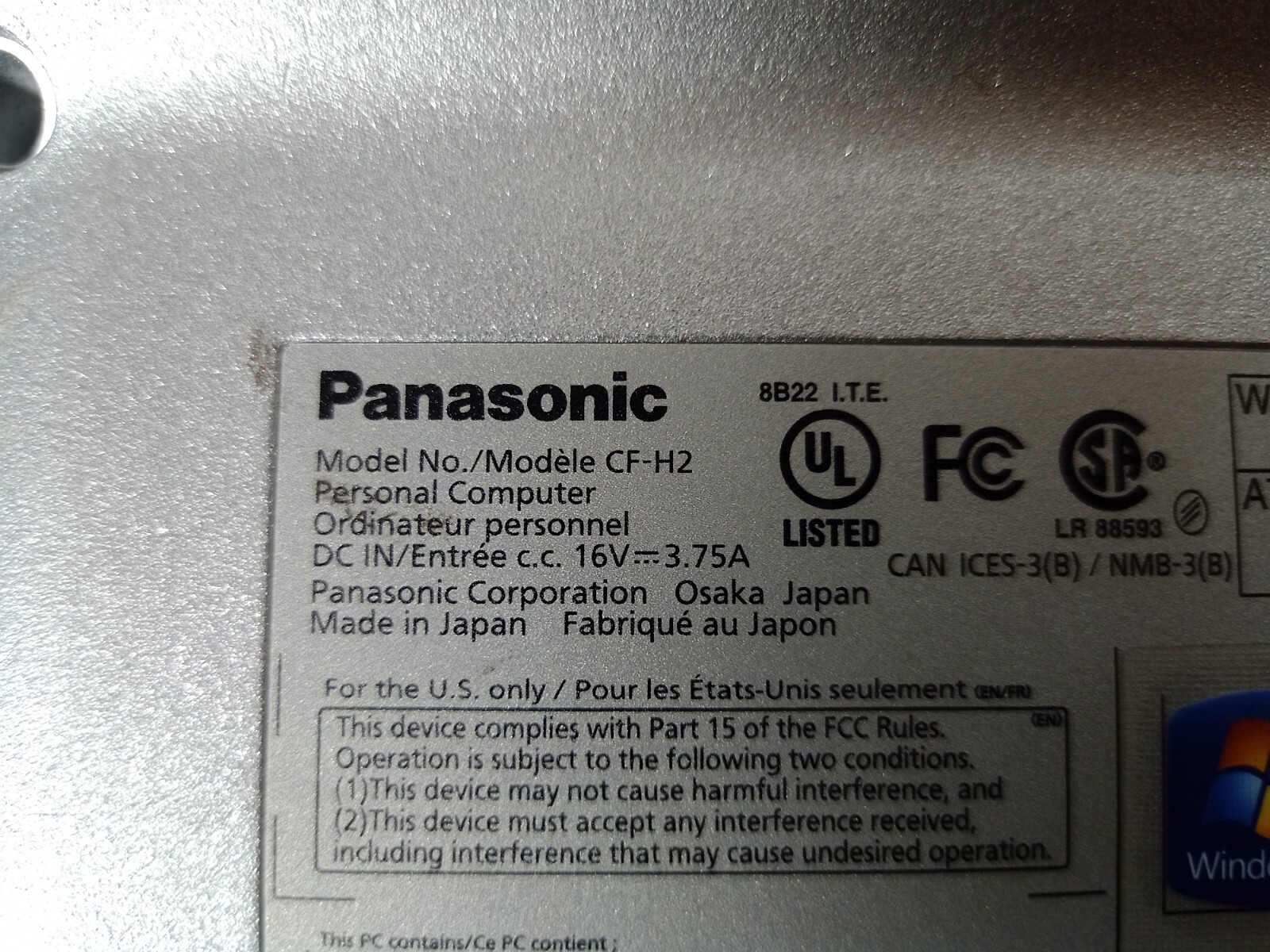 Panasonic Toughbook CF-H2 Intel Core i5-3437U 1.9GHz 4GB RAM 100GB HDD For Parts