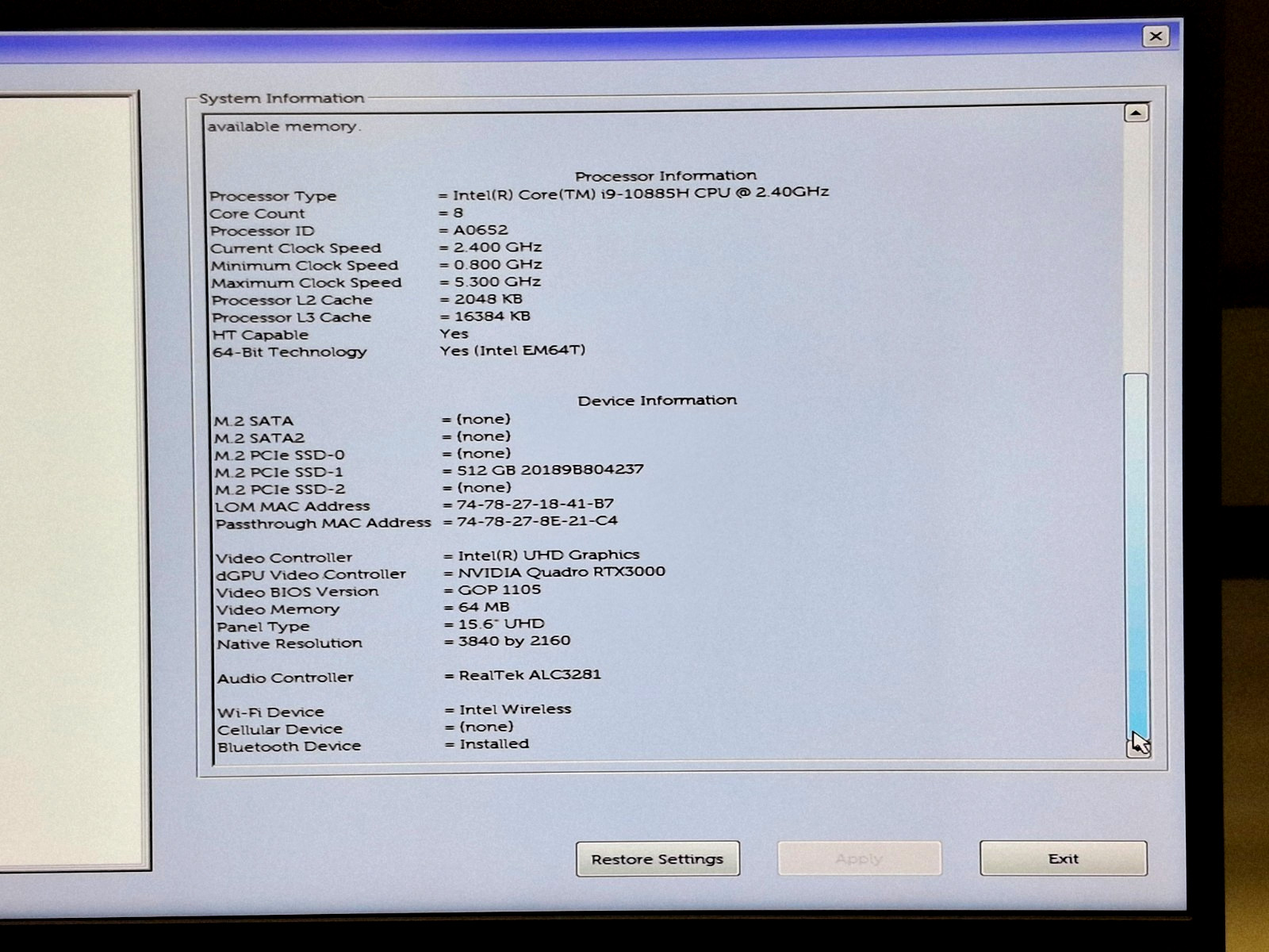 Dell Precision 7550 15.6″ UHD i9-10885H 2.4GHz 32GB 512GB RTX 3000 Win11 Pro