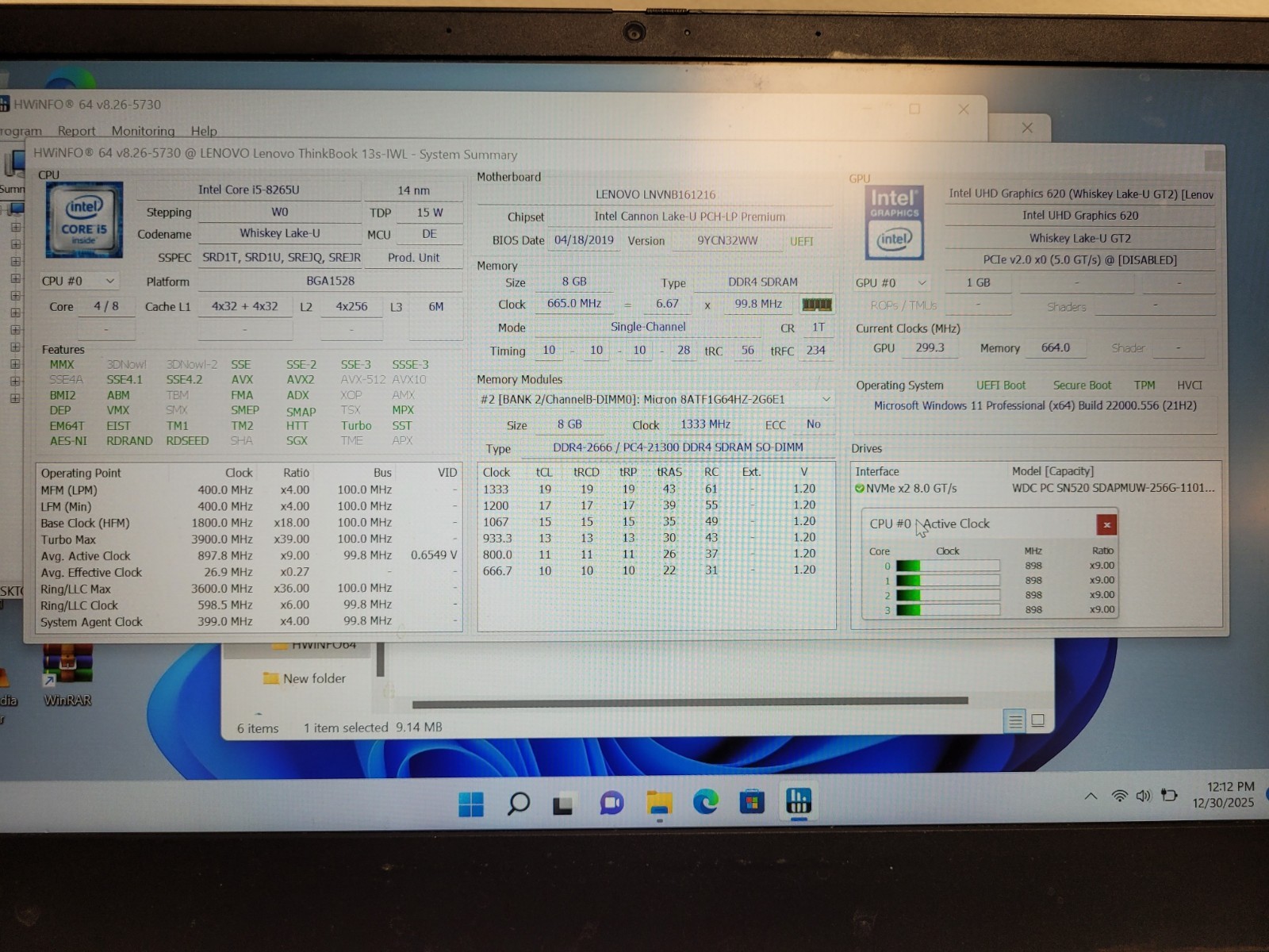 Lenovo Thinkbook 13s-IWL i5-8265u 1.6ghz 8gb ram 256gb ssd charger READ P204YP5