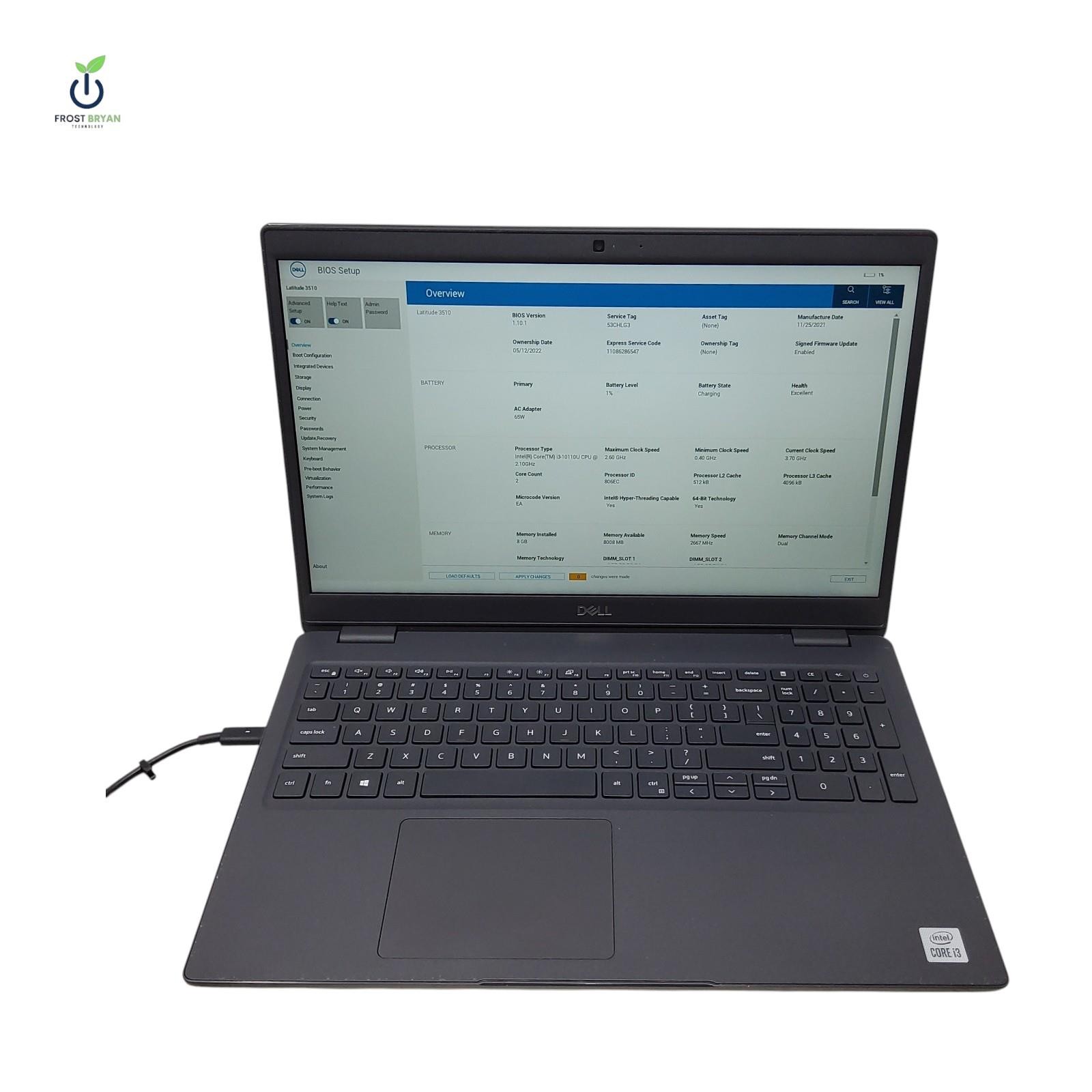 DELL LATITUDE 3510 Laptop i3-10110U@2.10GHz 8GB 256GB No OS Grade C [READ]