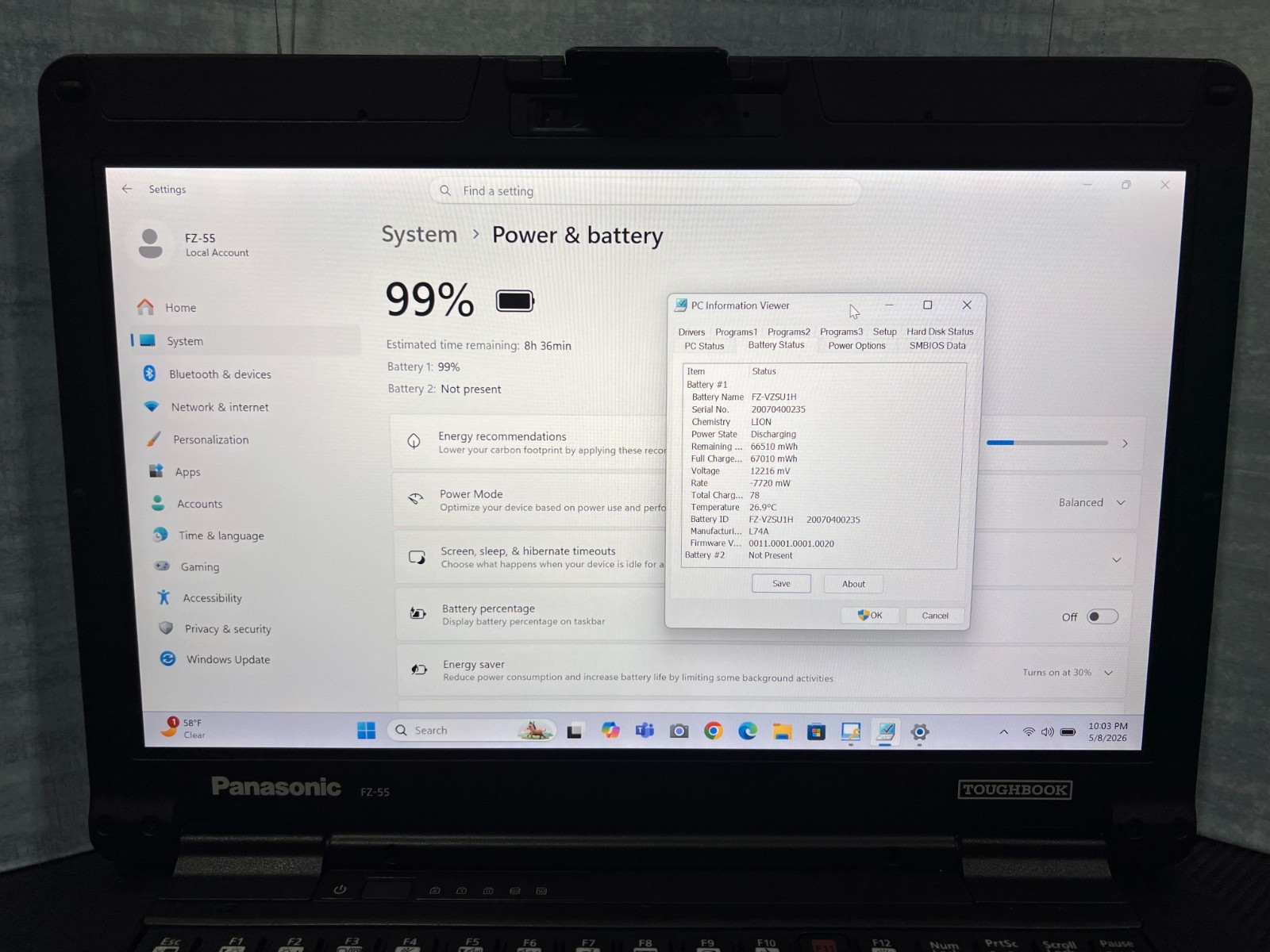 FZ-55C262CVM i5-8365U, 512GB SSD,16GB Mem,GPS,VGA,HDMI,Touchscreen,Win11 25H2.