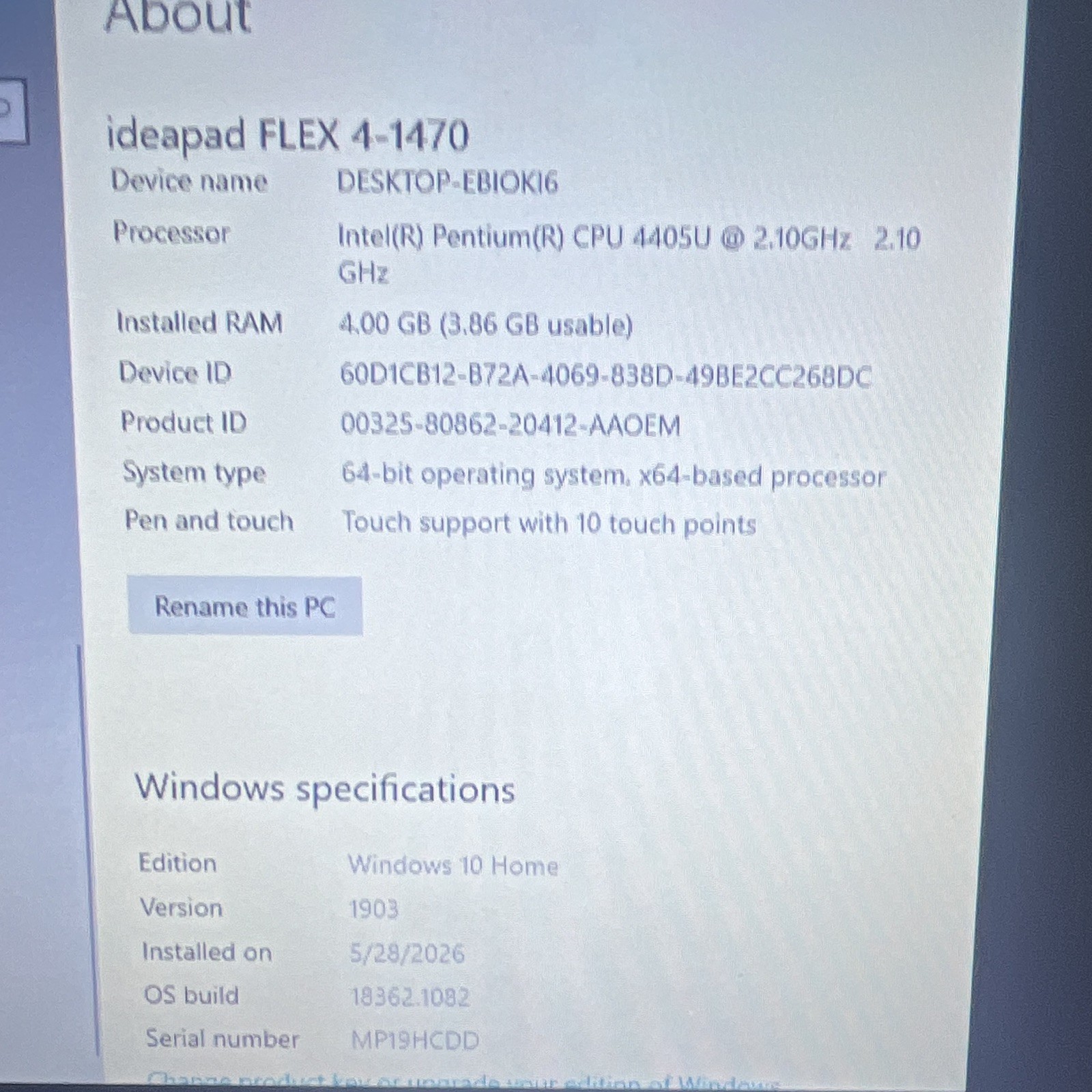 Lenovo IdeaPad Flex 4-1470 14” Touchscreen Laptop Pentium 4405U 4GB RAM 500GB HD